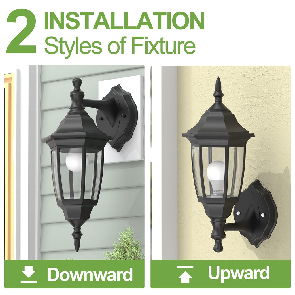 EMART Dusk to Dawn Plastic Outdoor Wall Light Fixtures with Bulbs, Waterproof and Anti-Corrosion Porch Sconces, Exterior Lanterns Wall Mount Lamp for Outside, Garage, Front Door, Patio, 1 Pack, Black