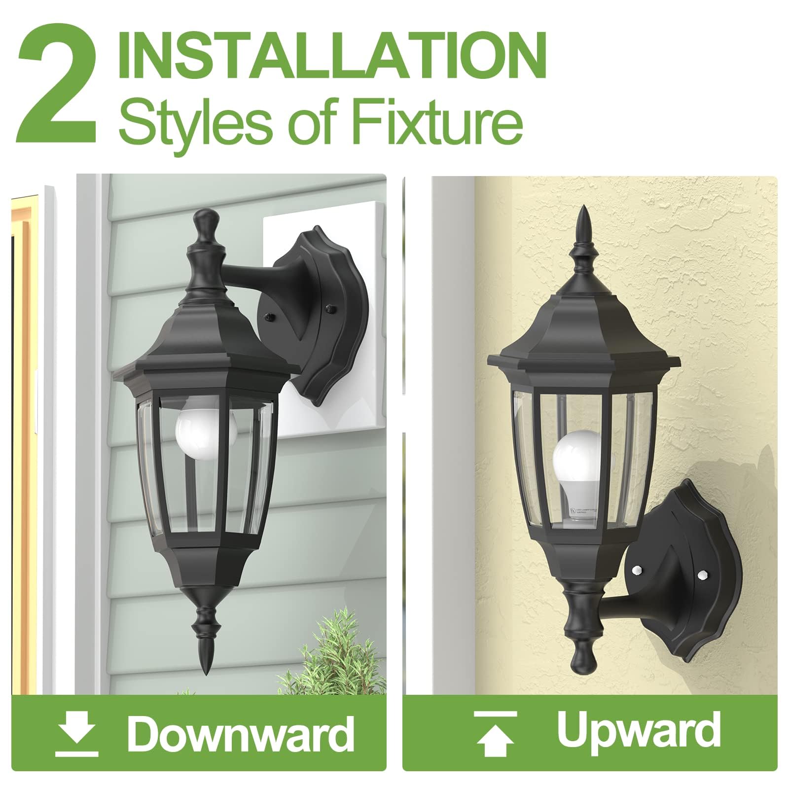 EMART Dusk to Dawn Plastic Outdoor Wall Light Fixtures with Bulbs, Waterproof and Anti-Corrosion Porch Sconces, Exterior Lanterns Wall Mount Lamp for Outside, Garage, Front Door, Patio, 1 Pack, Black