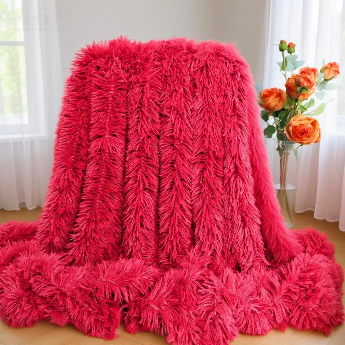 Plush Super Soft Blanket Bedding Sofa Cover Furry Fuzzy Fur Warm Throw Qulit Cozy Couch Blanket for Winter (51"x63", Black)