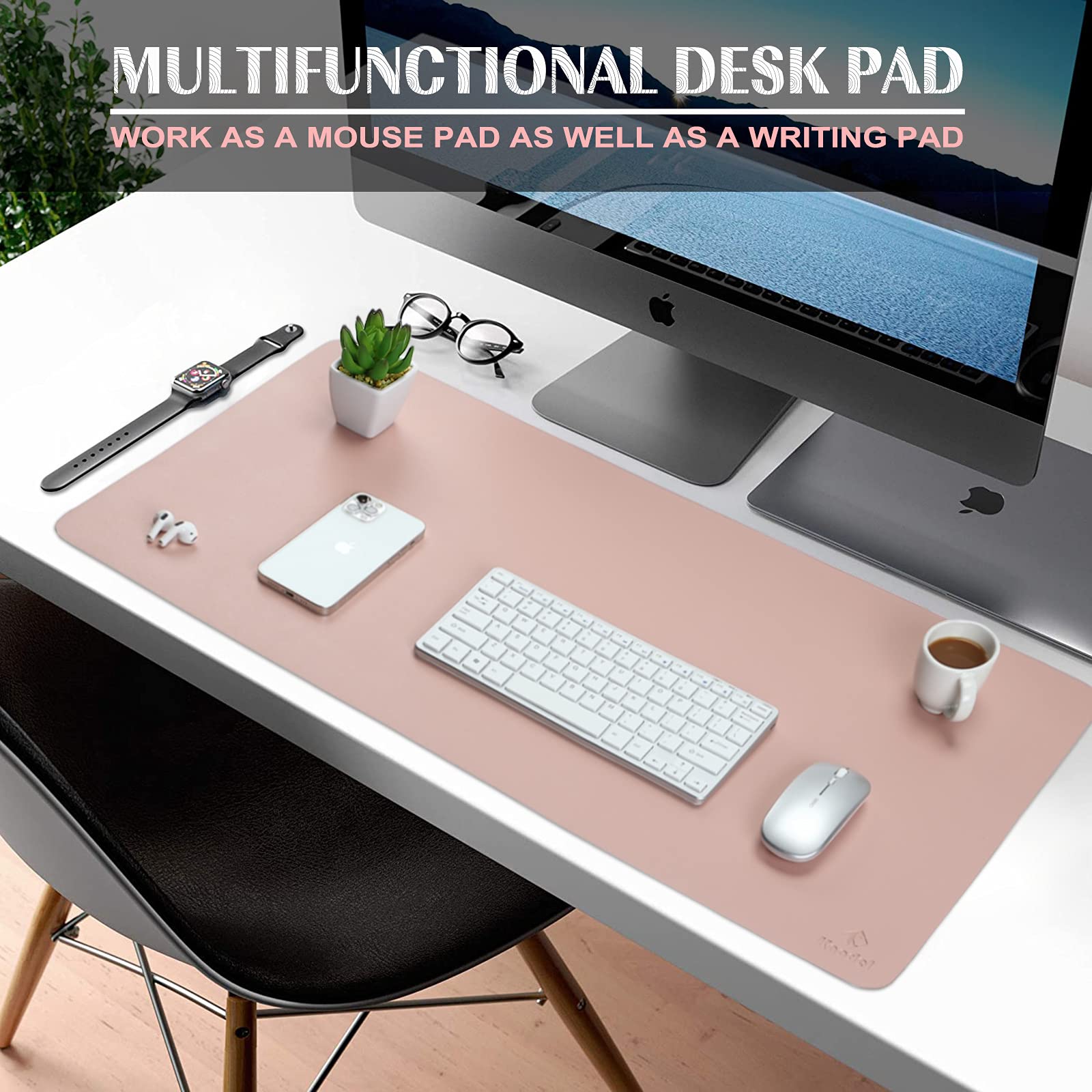 K KNODEL Small Office Leather Desk Mat, Mouse and Keyboard Pad, Computer and Laptop Mat, Desktop Protector and Cover, Writing Pad and Blotter (23.6"x13.8", Black)