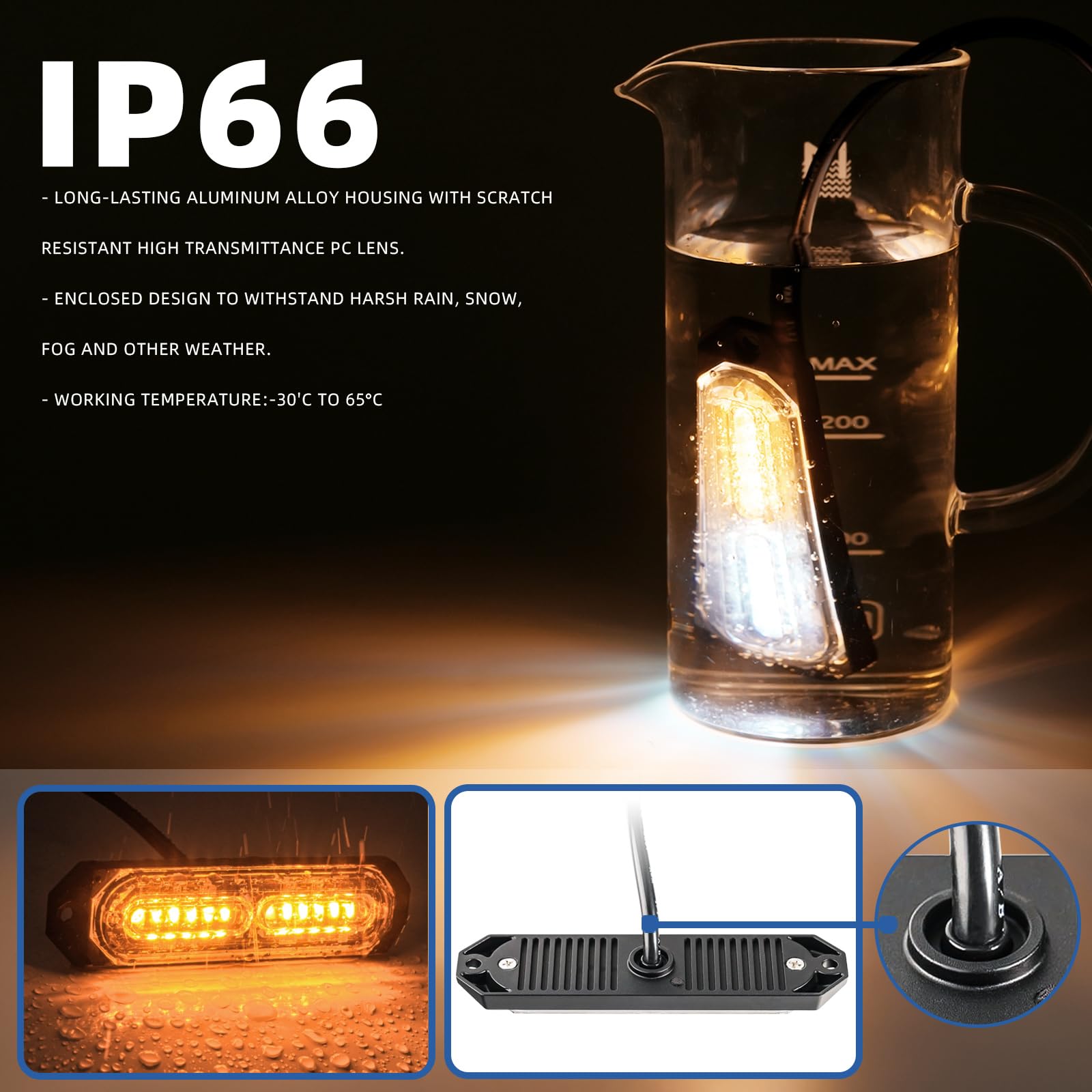 8-Pcs 12 LED Sync Feature Emergency Strobe Grille Lights Ultra Slim Surface Mount Hazard Warning Flashing Light Bar for Firefighter/Construction/Police/Trucks/Vehicles/Car/SUV (Amber/White)