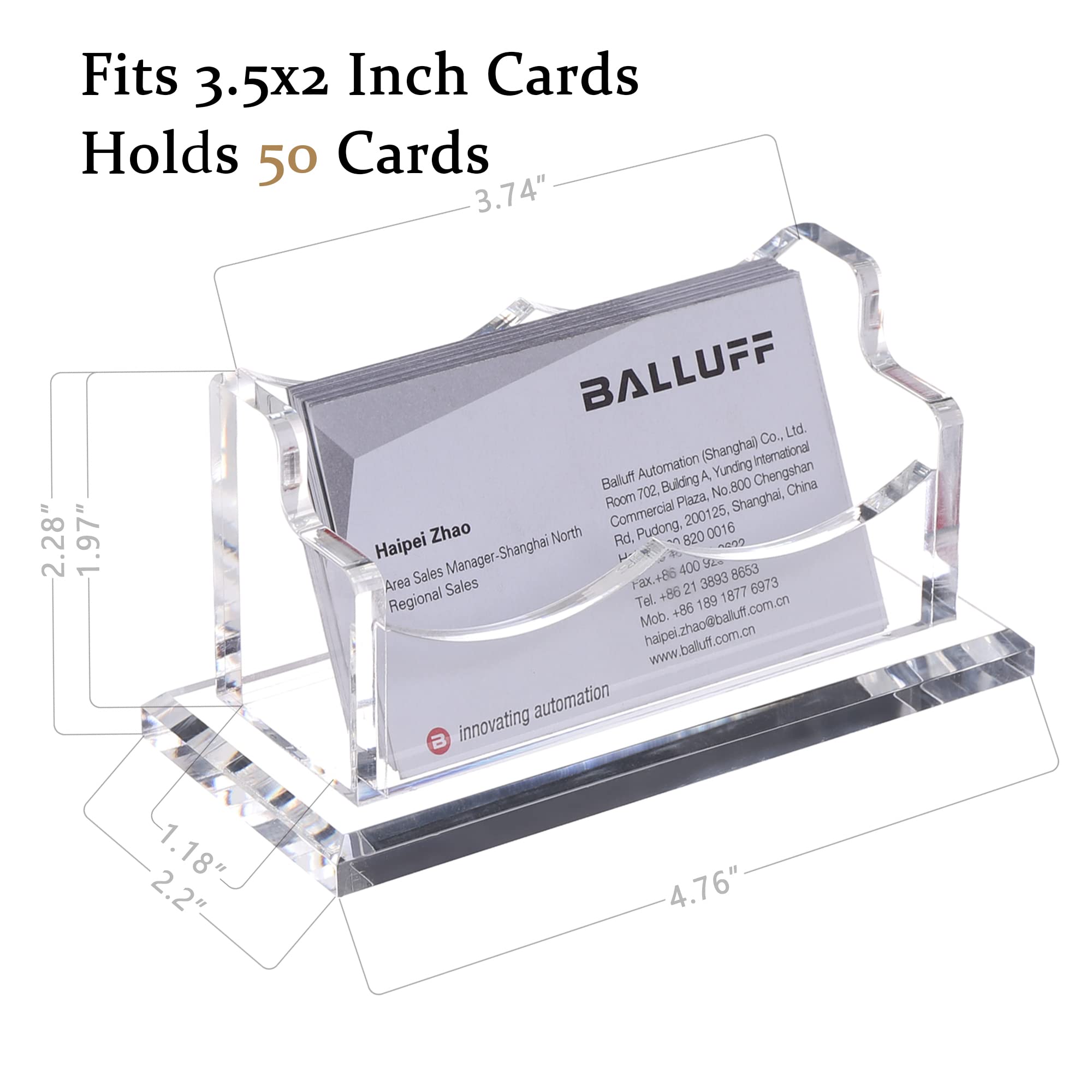 HeZone Business Card Holder for Desk Display, Clear Acrylic Cards Organizer Stand for Men and Women, Business Cards Case Rack 1 Pack, Holds 50 Cards-1 Slot