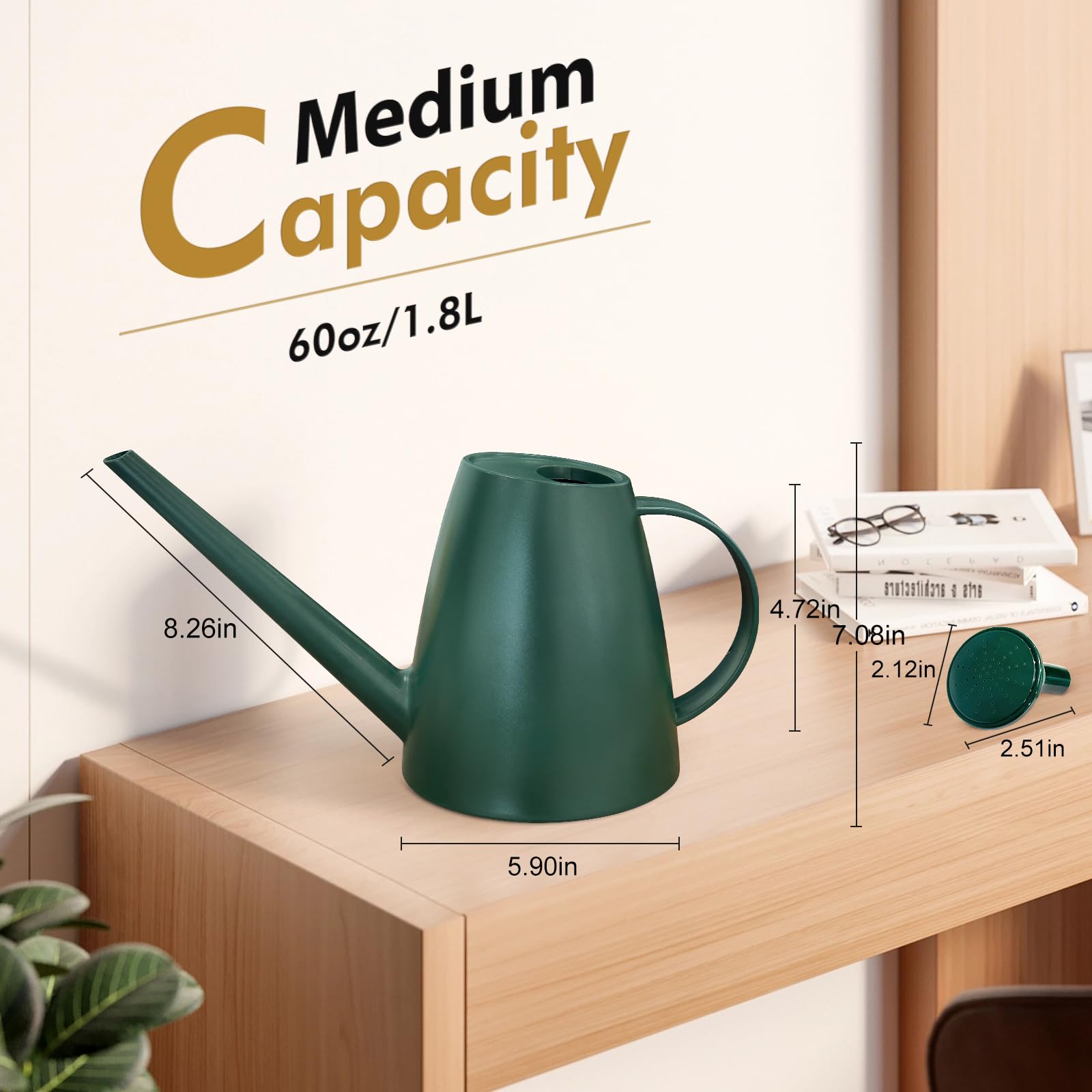 60 oz Watering Can for Indoor Plants, Small Plastic Watering Cans with Removable Nozzle, Long Spout Indoor Water Can for House Plants, Garden Flowers (1.8L 1/2 Gal)