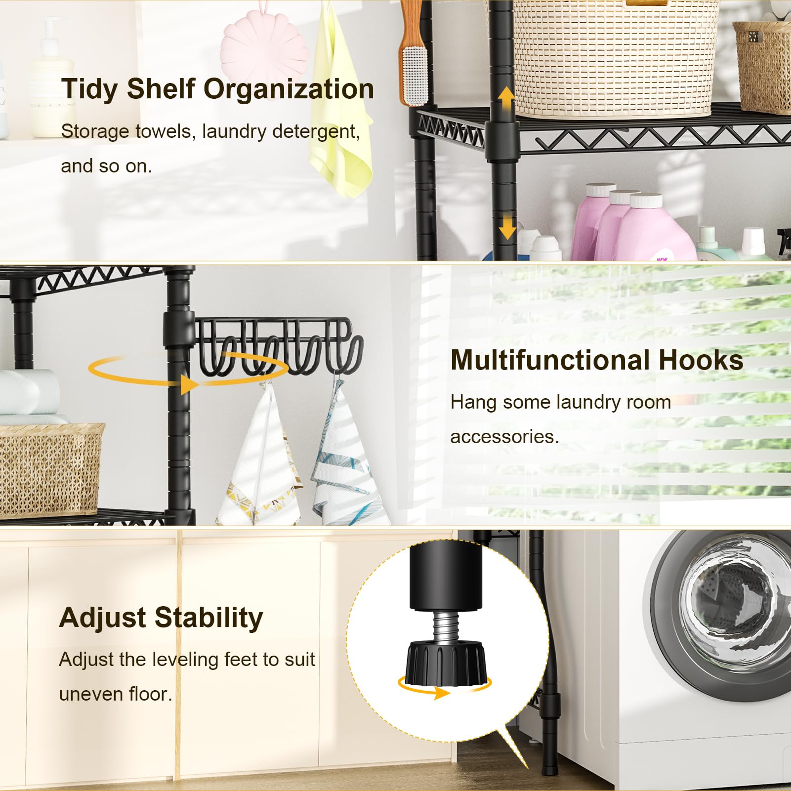 Ulif U8 Medium Laundry Room Storage Organizer, Over the Washer and Dryer Storage Shelves for Laundry Organization, 32.3”W x 17.3”D x 76.2”H, Suit Washing Machine Width within 29.9”, Hold 304 lb, Black