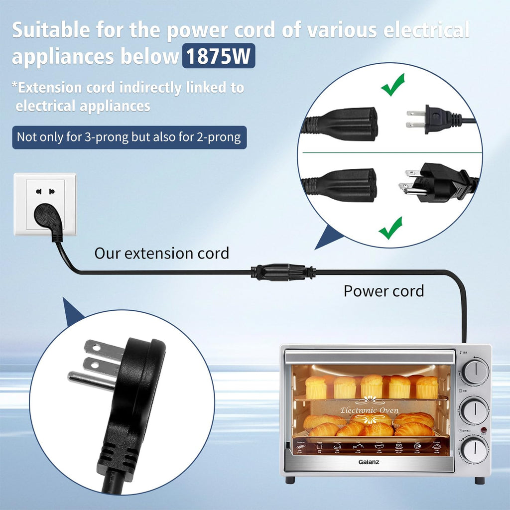 1875W Short Extension Cord,15A 14AWG Low Profile Flat Plug Heavy Duty Extension Cord Outlet Saver 3-Prong Grounded Power Extension Cable (White 1 Feet)