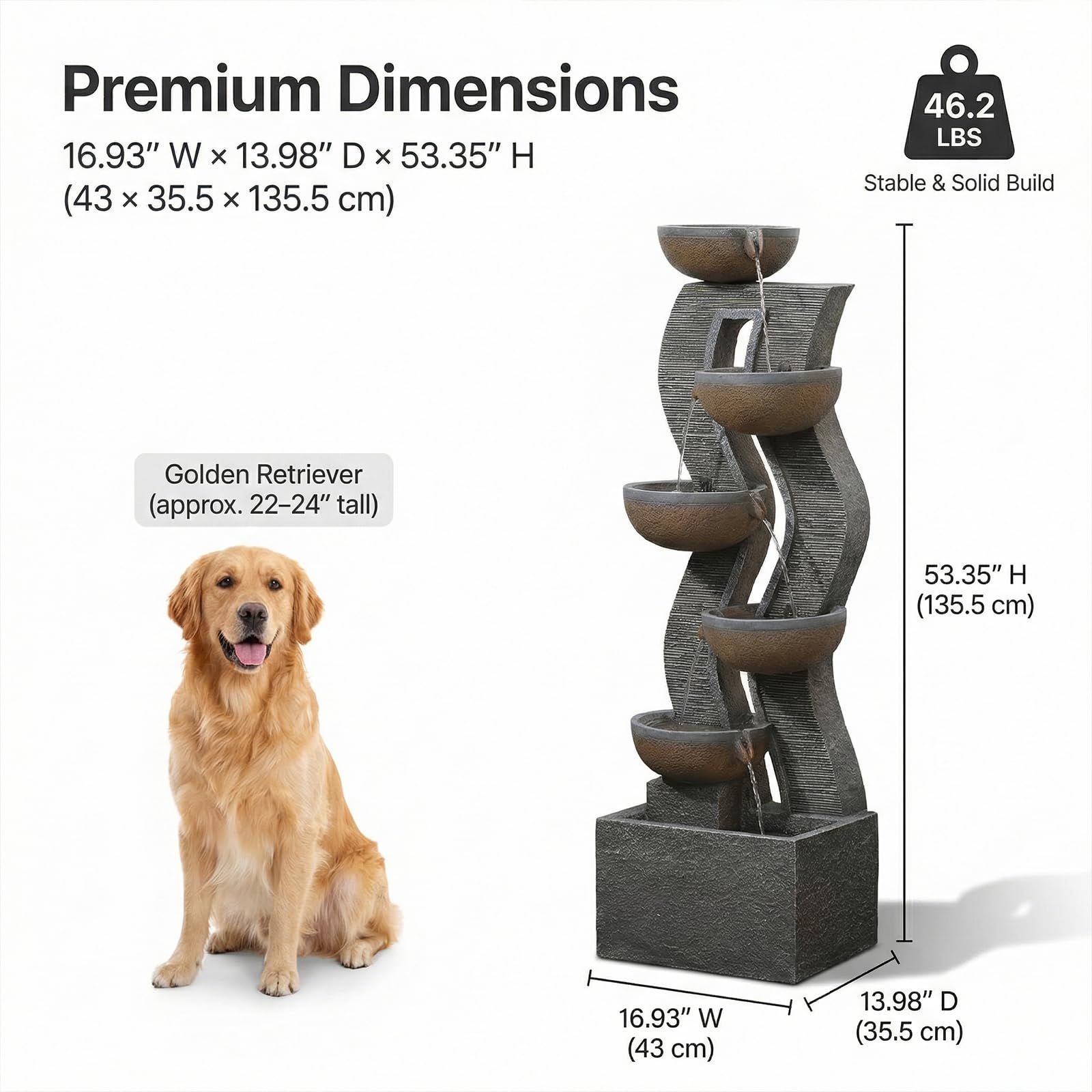 Bumilgar 2-Tier Bowl Water Fountain with LED Lights, 27.95" Tall Freestanding Outdoor & Indoor Garden Waterfall Fountain for Yard, Patio, Backyard, Floor Standing Home Decor
