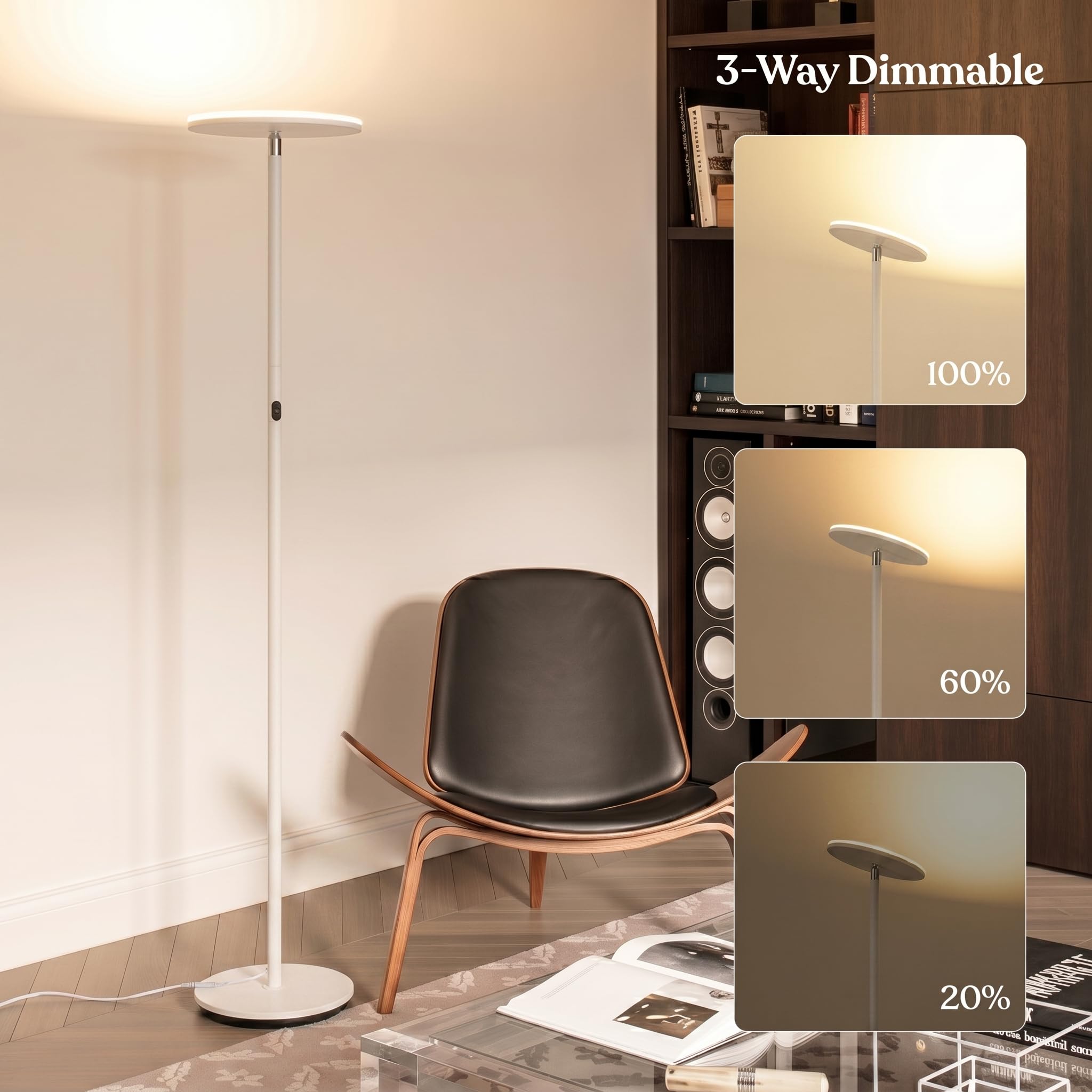 Brightech Sky LED Floor lamp, Torchiere Super Bright Floor Lamp for Living Room Decor & Office - Dimmable, Tall Standing Lamp with Warm Light for Bedroom & Reading - Bronze