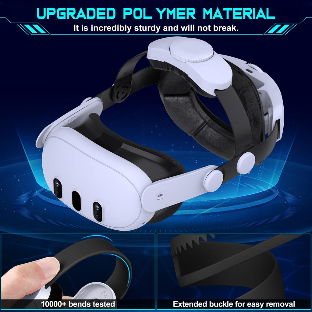 Hot-Swappable Battery Head Strap for Quest 2/Quest 3/3S, 15000mAH Detachable Battery, Extra 6-8 Hours Playtime, Double Knobs, Soft Cushion, Reduces Head Pressure, with One Charging Dock