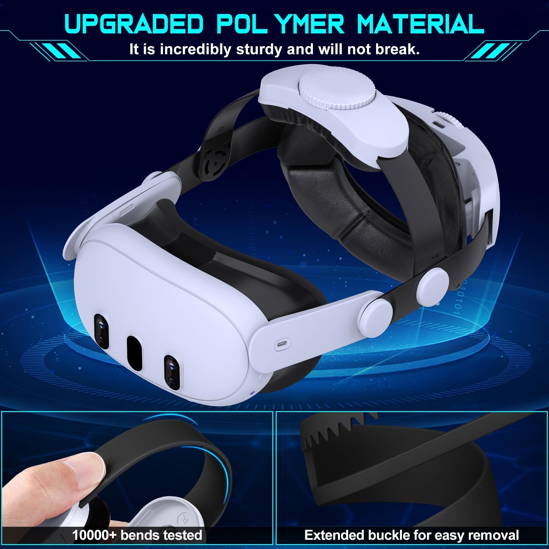Hot-Swappable Battery Head Strap for Quest 2/Quest 3/3S, 15000mAH Detachable Battery, Extra 6-8 Hours Playtime, Double Knobs, Soft Cushion, Reduces Head Pressure, with One Charging Dock