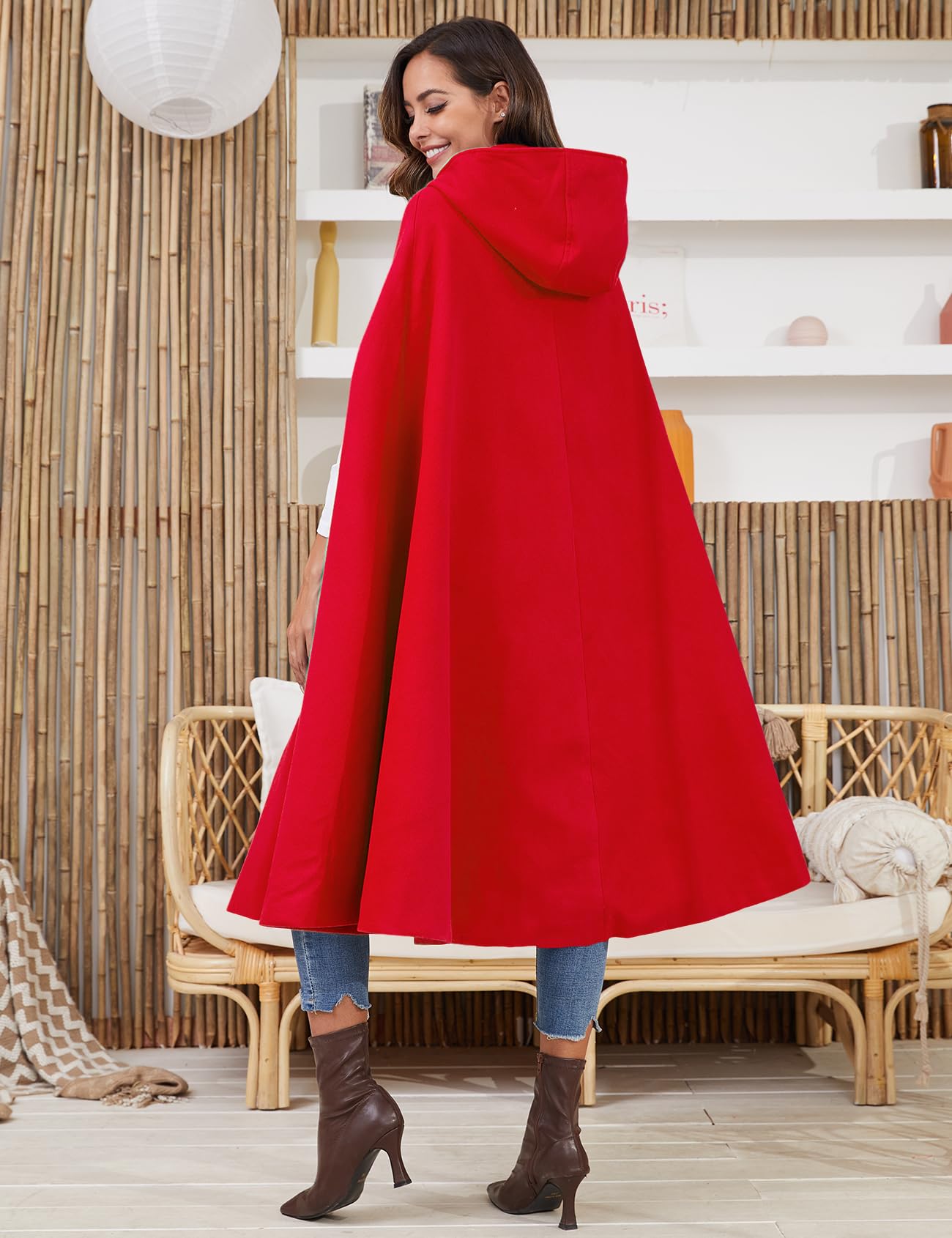 Gihuo Cape Poncho Women's Hooded Maxi Cloak Coat Winter Warm Long Cloak Cosplay Costumes Outerwear