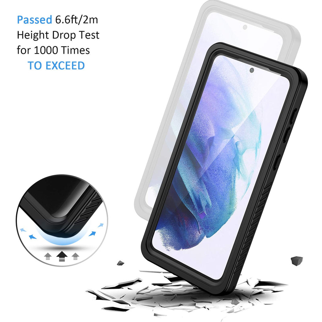 Lanhiem for Samsung Galaxy S21 Case, IP68 Waterproof Dustproof Case with Built-in Screen Protector, Rugged Full Body Shockproof Protective Phone Cover for Galaxy S21 5G 6.2 Inch, Black