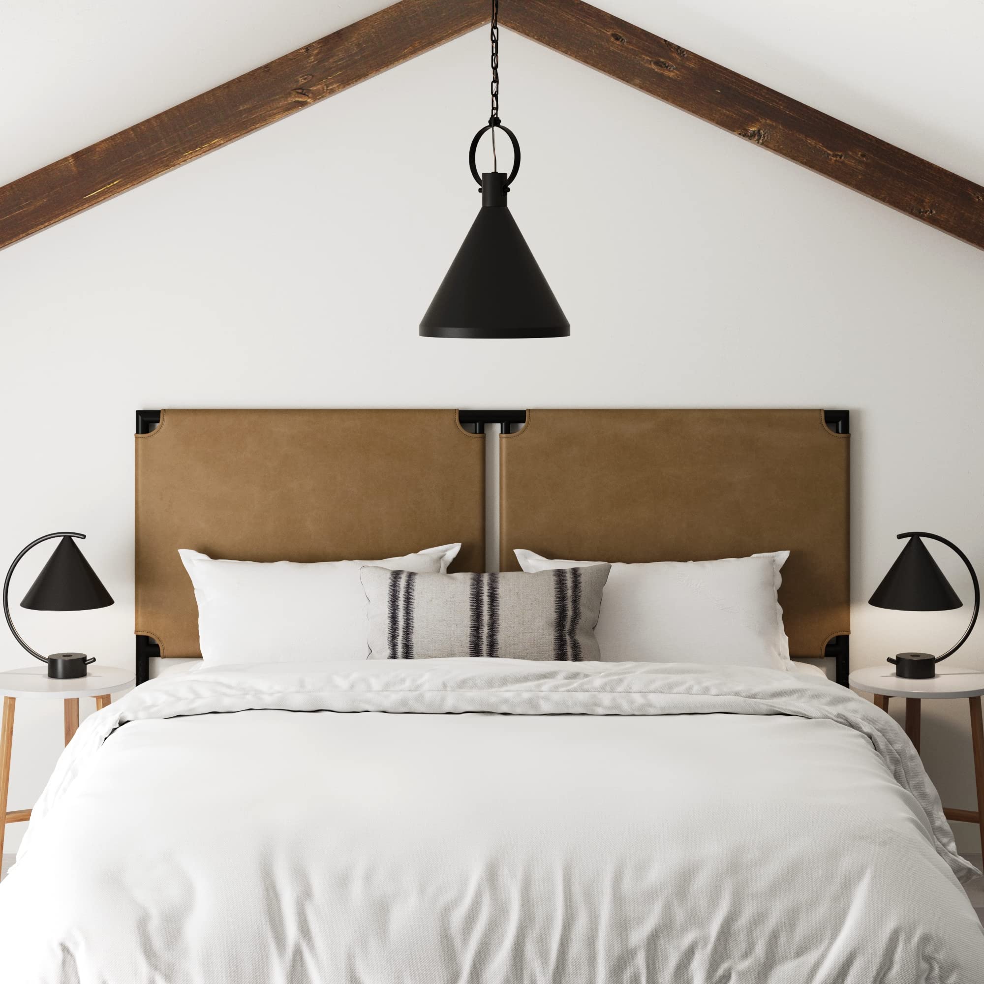 Nathan James Harlow Modern Wall Mount Hanging Headboard, Queen, Brown Faux Leather