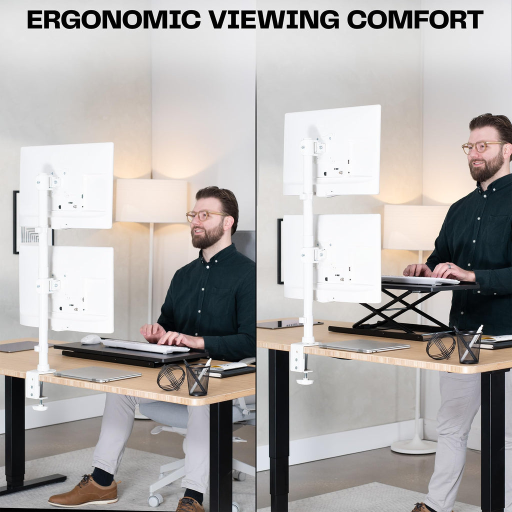 VIVO Dual Monitor Desk Mount Stand with Height Adjustment and VESA Plates for 2 LCD Ultrawide Screens up to 34 inches, Stacked Array, STAND-V002R