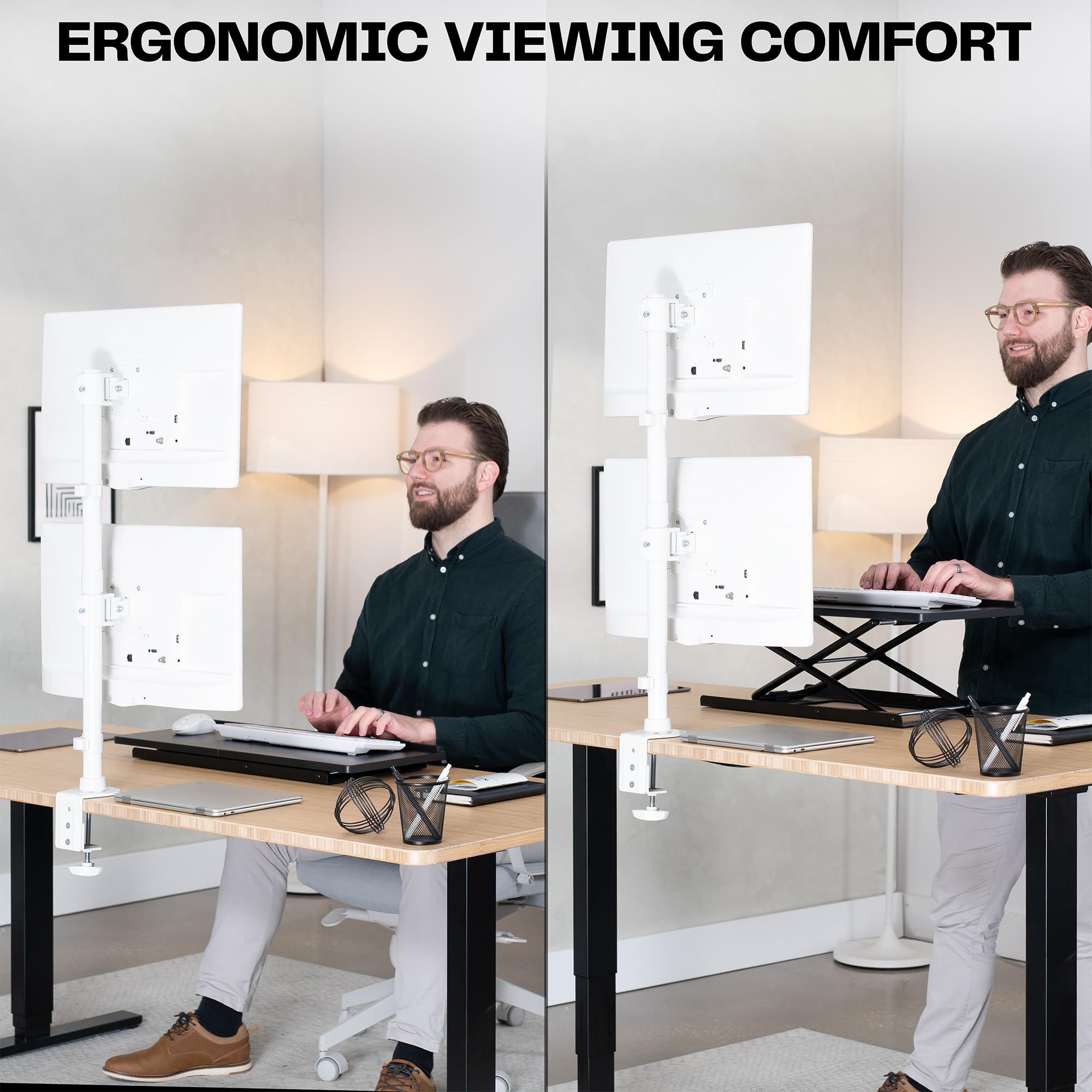 VIVO Dual Monitor Desk Mount Stand with Height Adjustment and VESA Plates for 2 LCD Ultrawide Screens up to 34 inches, Stacked Array, STAND-V002R