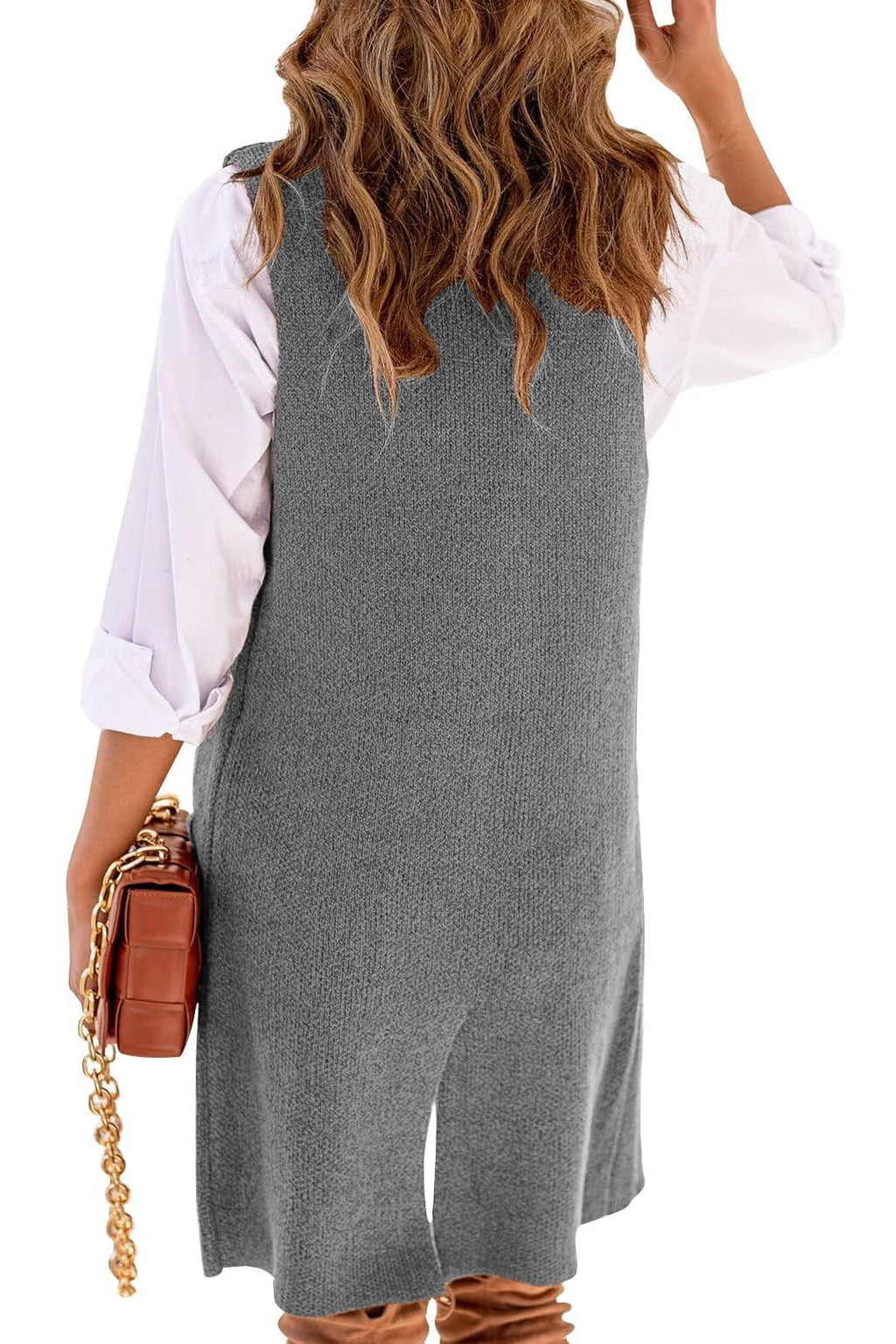 Danedvi Women Open Front Lapel Collar Cardigan Vest Button Down Long Sweaters Cardigan Solid Outerwear Coats