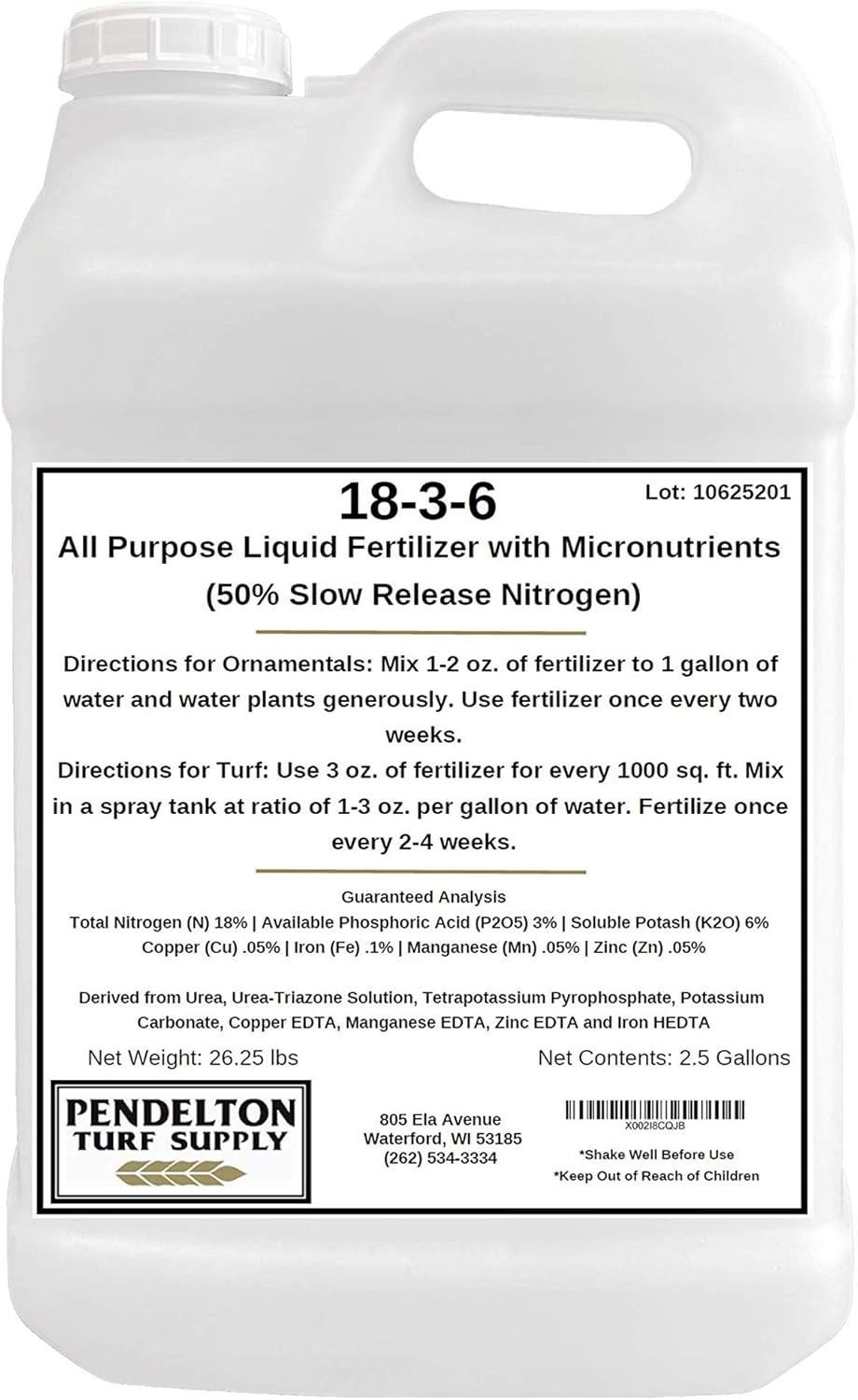 18-3-6 Liquid Fertilizer (50% SRN & Micronutrients) (2.5 Gallons)