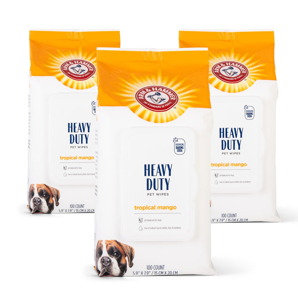 Arm and Hammer for Pets Heavy Duty Multipurpose Dog Bath Wipes, Mango Scent, Travel Size - All Purpose Wipes That Remove Odor and Refresh Dog Coat Between Baths, 30 Count