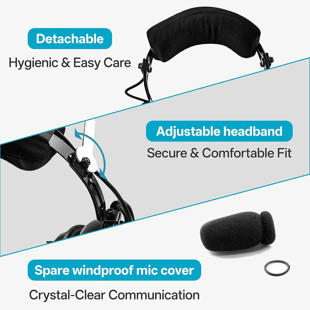 AIRVOICE Pilot Headset with Passive Noise Reduction, PNR General Aviation Headset with Comfortable Earpads and Noise Canceling Microphone, for Pilot, Flight School Student, Instructor