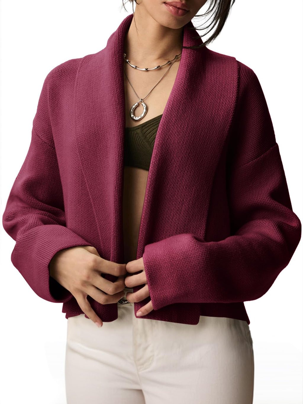 Saodimallsu Womens Cropped Cardigan Open Front Shawl 2026 Fall Trendy Long Sleeve Sweater Jacket