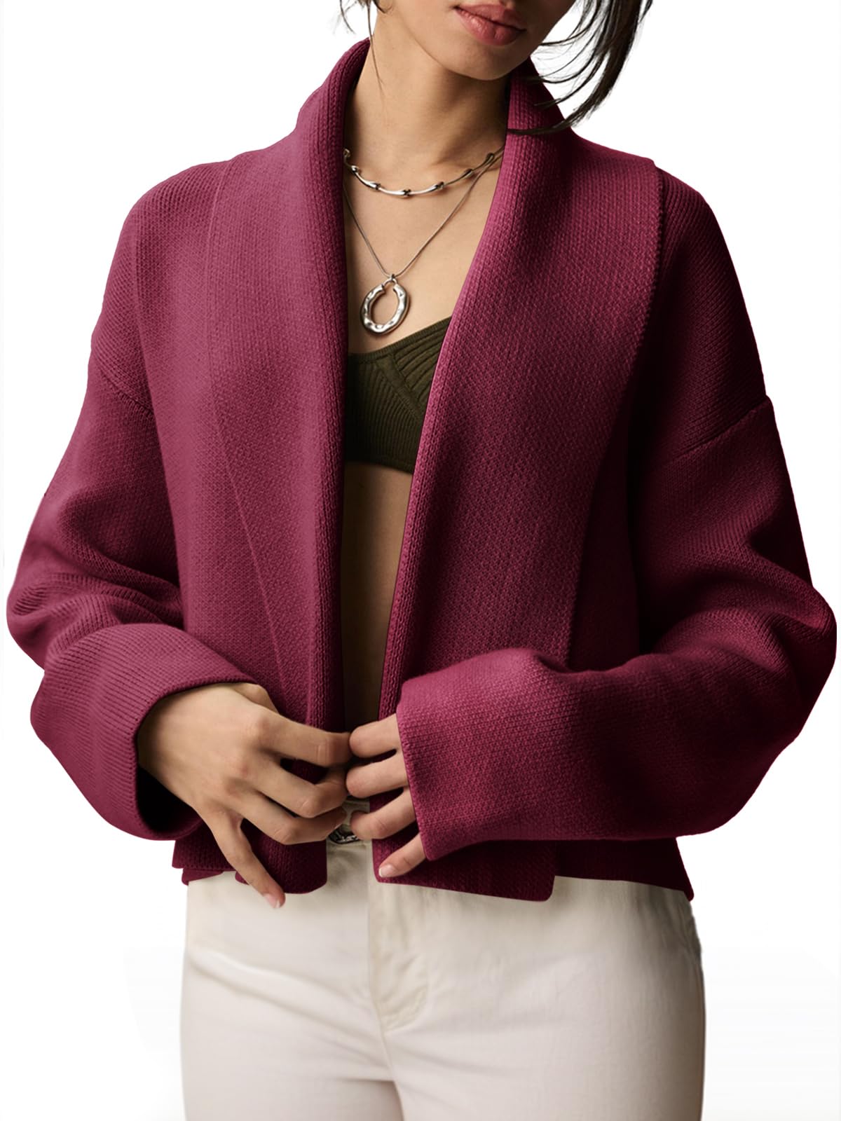 Saodimallsu Womens Cropped Cardigan Open Front Shawl 2026 Fall Trendy Long Sleeve Sweater Jacket