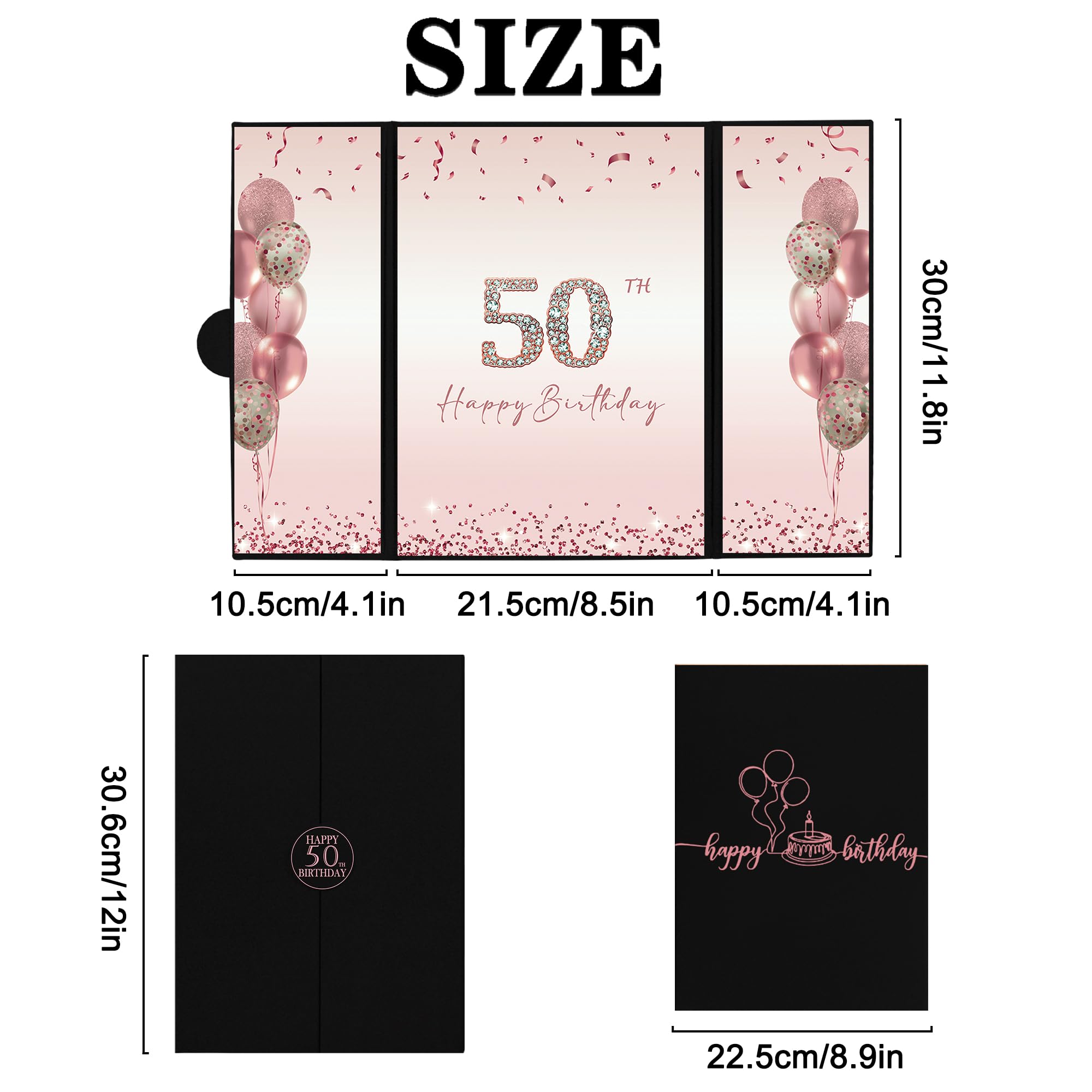 DARUNAXY Rose Gold 50th Birthday Party Decorations for Women, Happy 50th Birthday Alternative Signature Guest Book Black Pink 50 Birthday Signing Card Board Party Supplies Cheers to 50 Years Old Gift