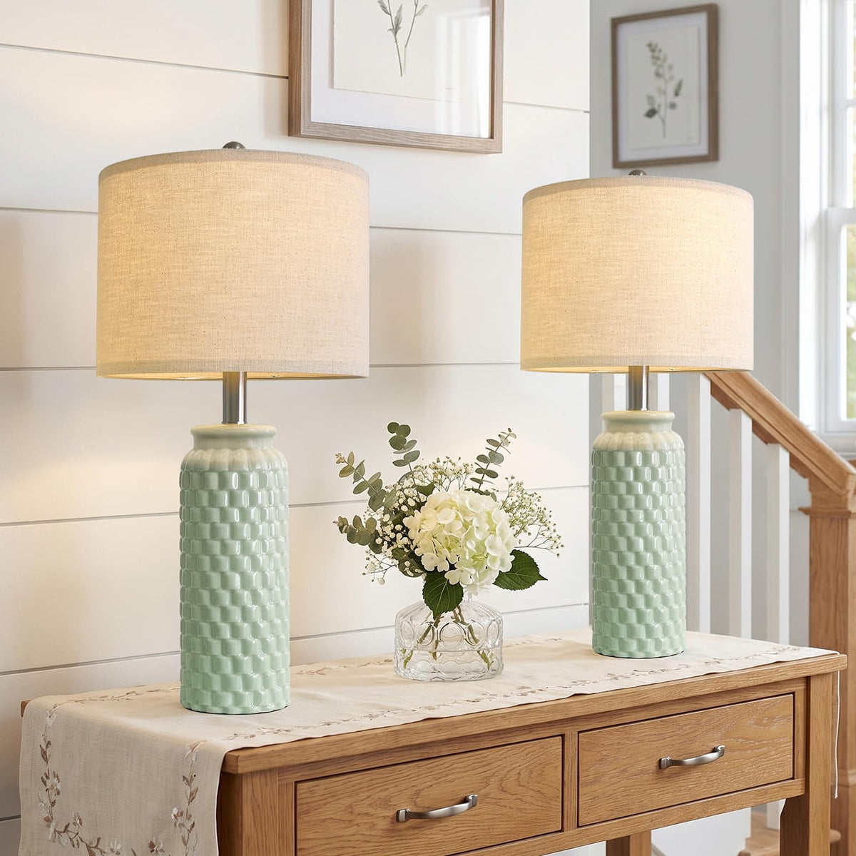 USumkky 20.5" Gold Modern Ceramic Bedside Lamp Set of 2 for Bedroom Decor Farmhouse Table Lamp for Living Room Office Dorm
