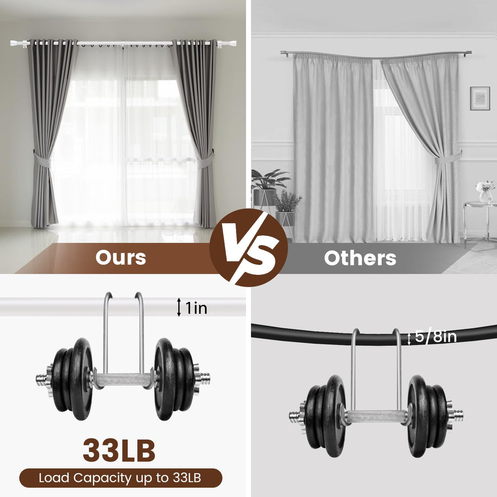 1” Diameter brown curtain rod Itself is 30 to 60 inch. 1 Pack Fits 30-54 inch Windows with Heavy Duty Adjustable brown curtain rods Splicing Metal Extra Long Curtain Rod
