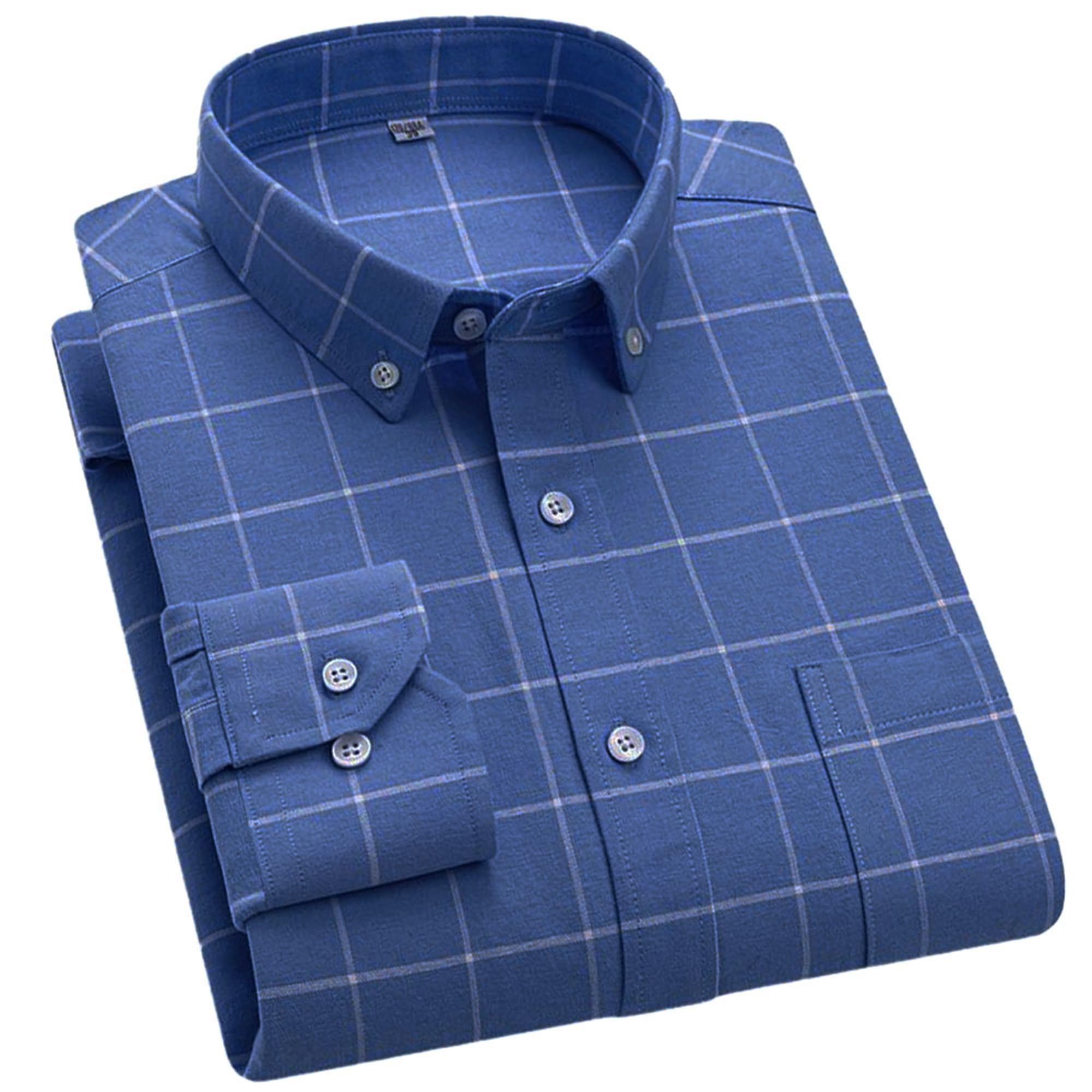 Cromoncent Mens Cotton Oxford Shirt Long Sleeve Button Down Dress Shirts with Pocket