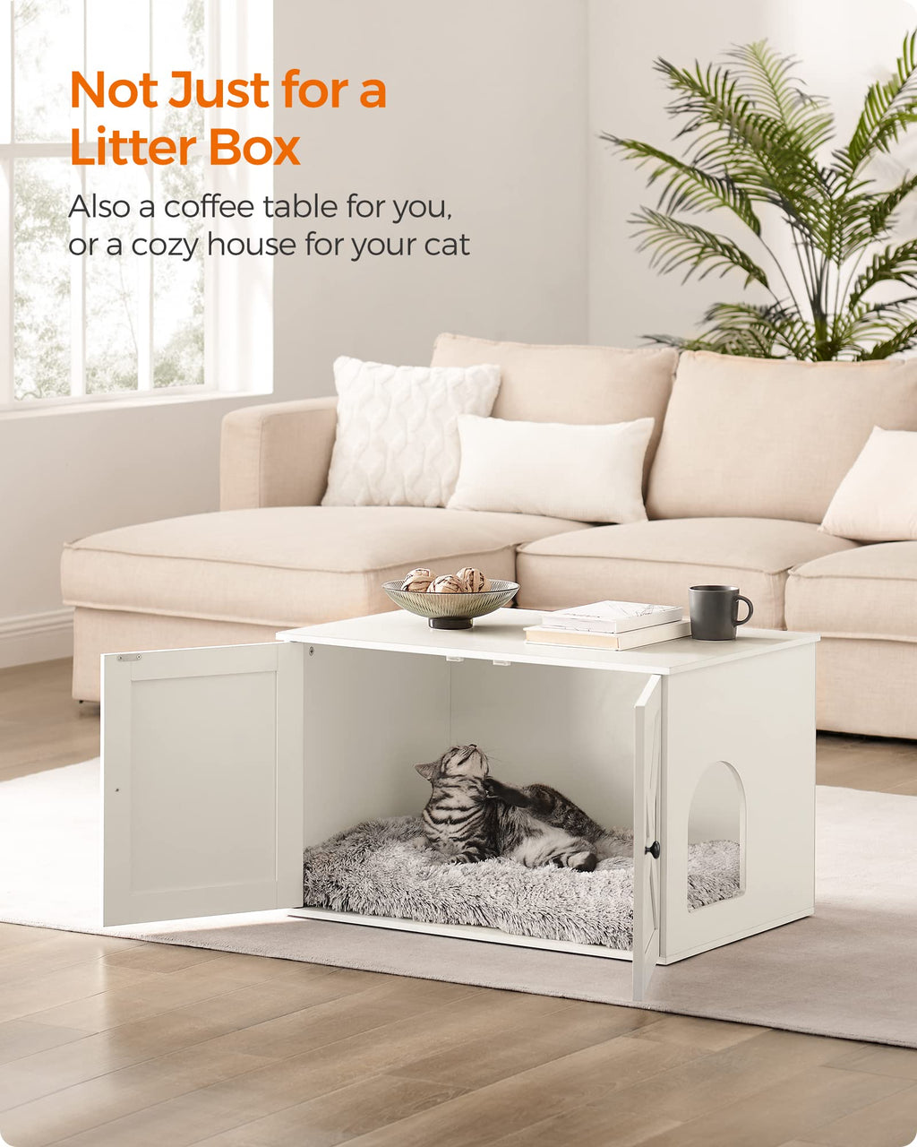 Feandrea Cat Litter Box Enclosure, Litter Box Furniture Hidden, Indoor Cat House, End Table, 27.6 x 19.7 x 19.7 Inches, Heather Greige UPCL022K01