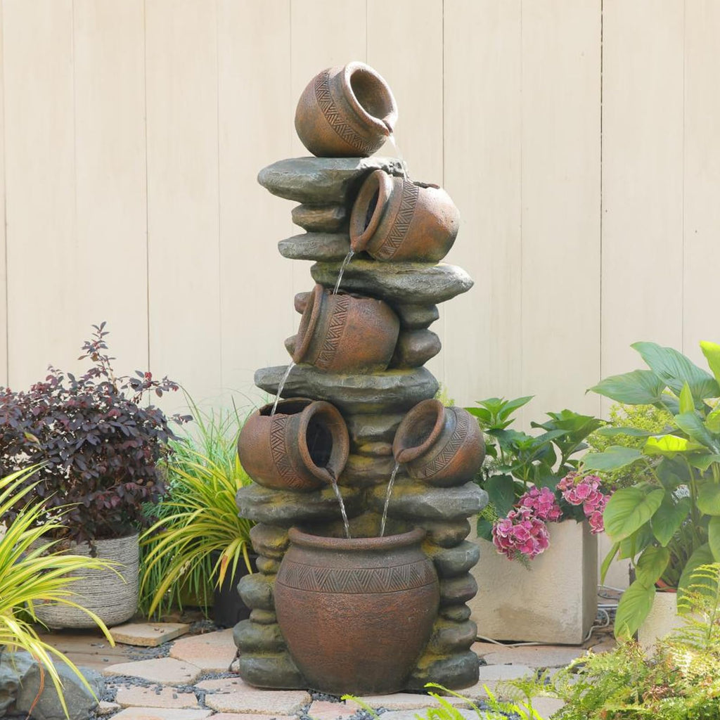 Bumilgar 2-Tier Bowl Water Fountain with LED Lights, 27.95" Tall Freestanding Outdoor & Indoor Garden Waterfall Fountain for Yard, Patio, Backyard, Floor Standing Home Decor