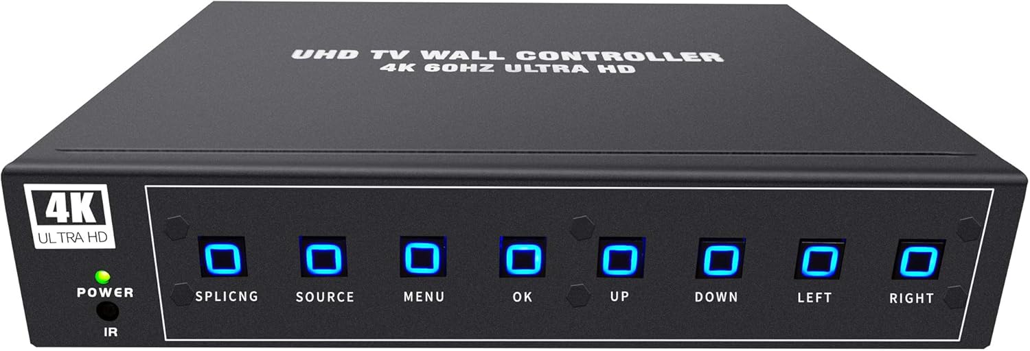ISEEVY 4K60 UHD Video Wall Controller 2x2 1x2 2x1 1x3 3x1 1x4 4x1 TV Wall Controller for 4 TV Splicing Display Support 3840x2160@60Hz Inputs and Rotate 90 Degree for Portrait Mode Screens