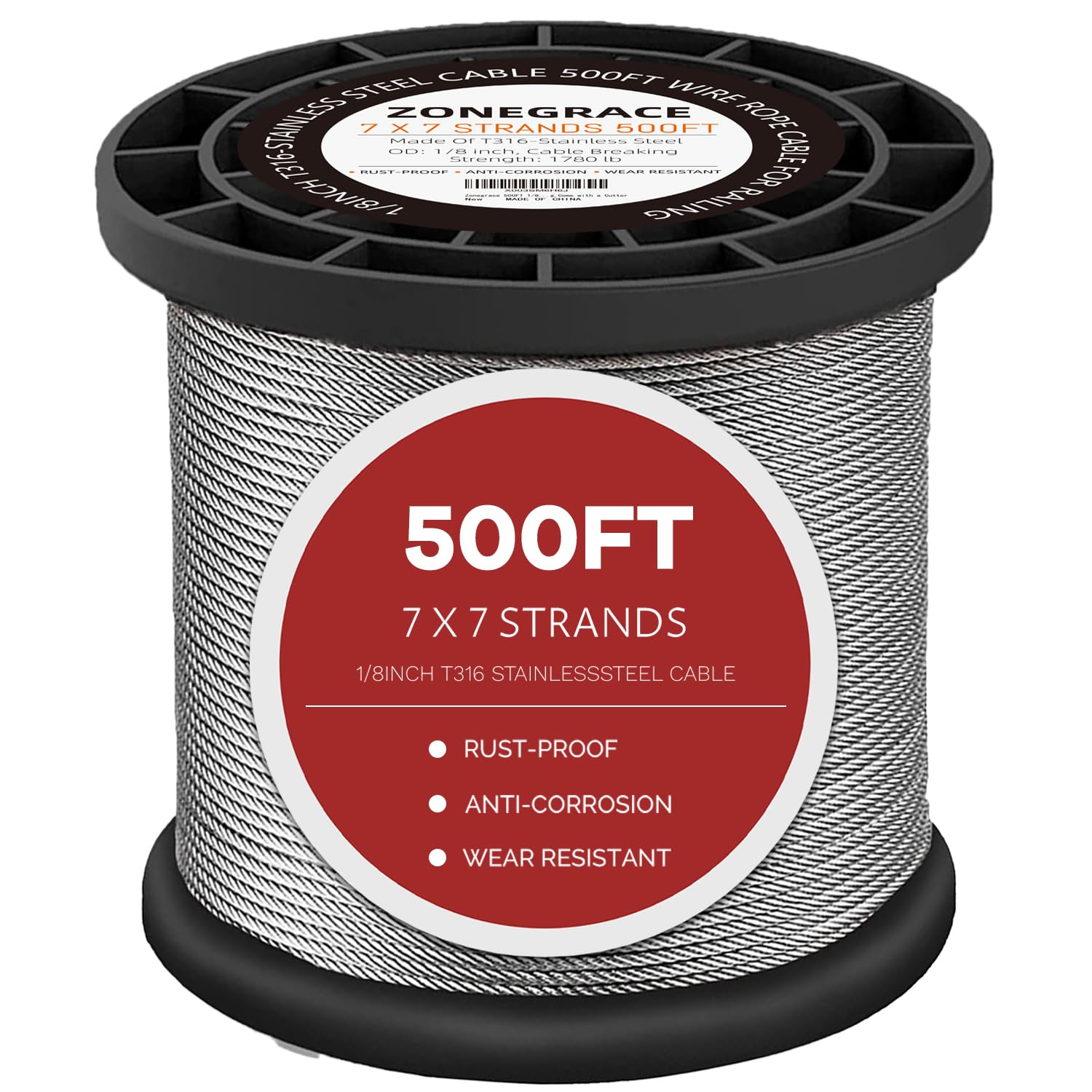 500FT 1/8 Stainless Steel Cable for Deck Cable Railing System,Premium T316 Aircraft Cable Kits,7x7 Strands Construction Braided Stainless Wire,1/8 inch Wire Rope Cable,DIY Balustrades
