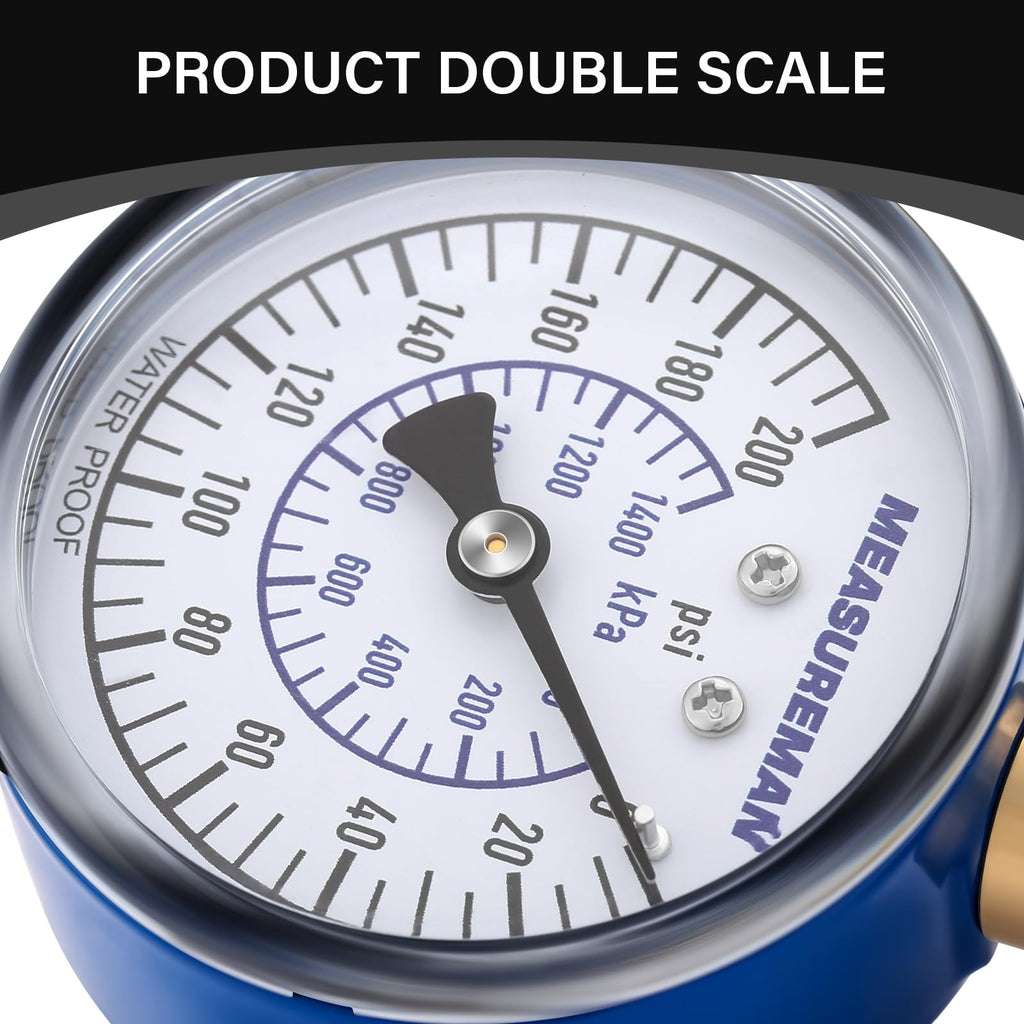 MEASUREMAN 2" Water Pressure Test Gauge, 3/4" Female Hose Thread, 0-200 psi/kpa with Maximum Pressure Memory (Pack of 2)