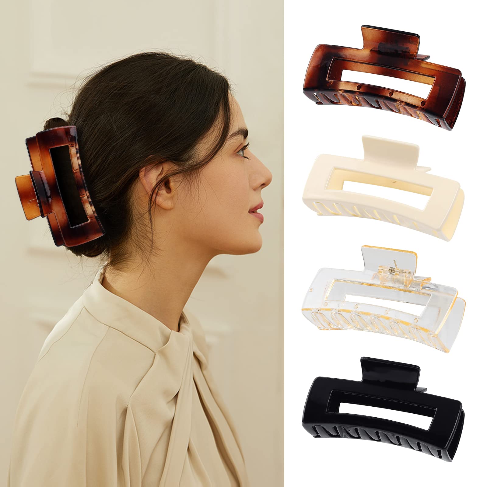 laxizar 8 Pack Claw Clips Rectangular Hair Clips for Women Girls Large Bandana Clips Strong Hold Hair Jaw Clips (Black)