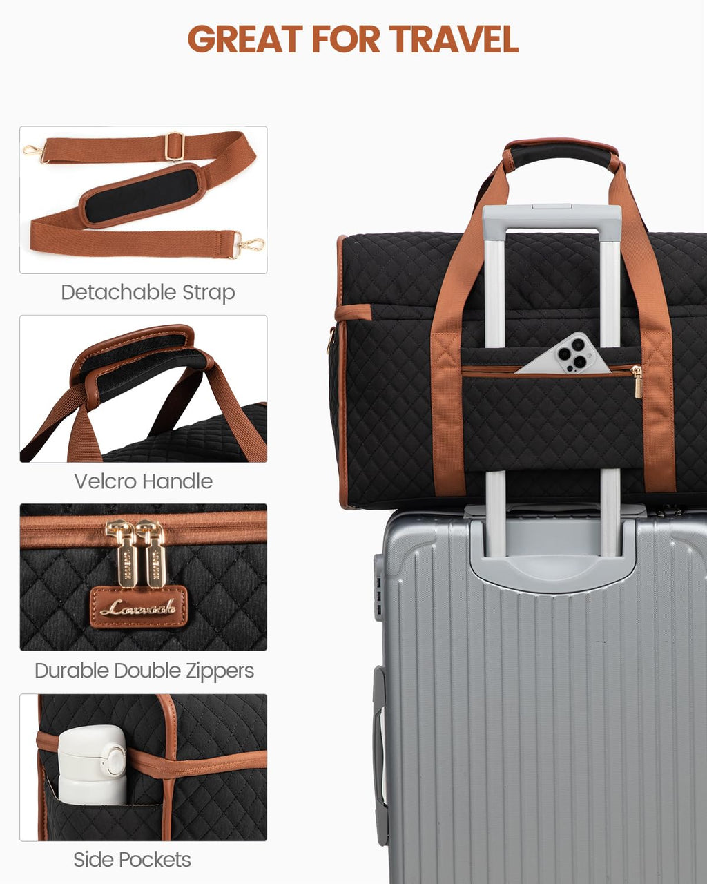 LOVEVOOK Travel Duffle Bag - Weekender & Overnight Bag with Toiletry & Wet Pocket, Carry-On Size, 3pc Set