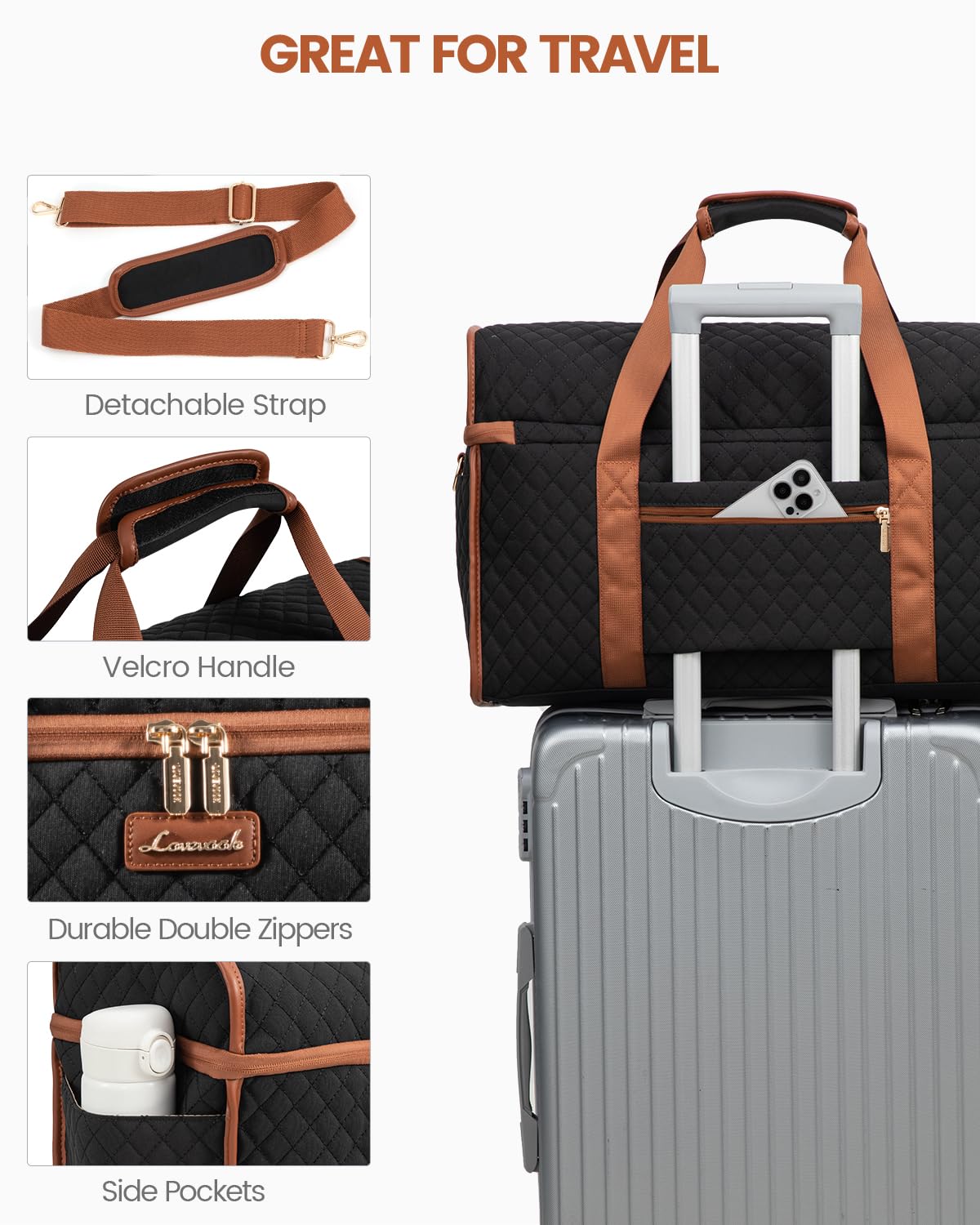 LOVEVOOK Travel Duffle Bag - Weekender & Overnight Bag with Toiletry & Wet Pocket, Carry-On Size, 3pc Set