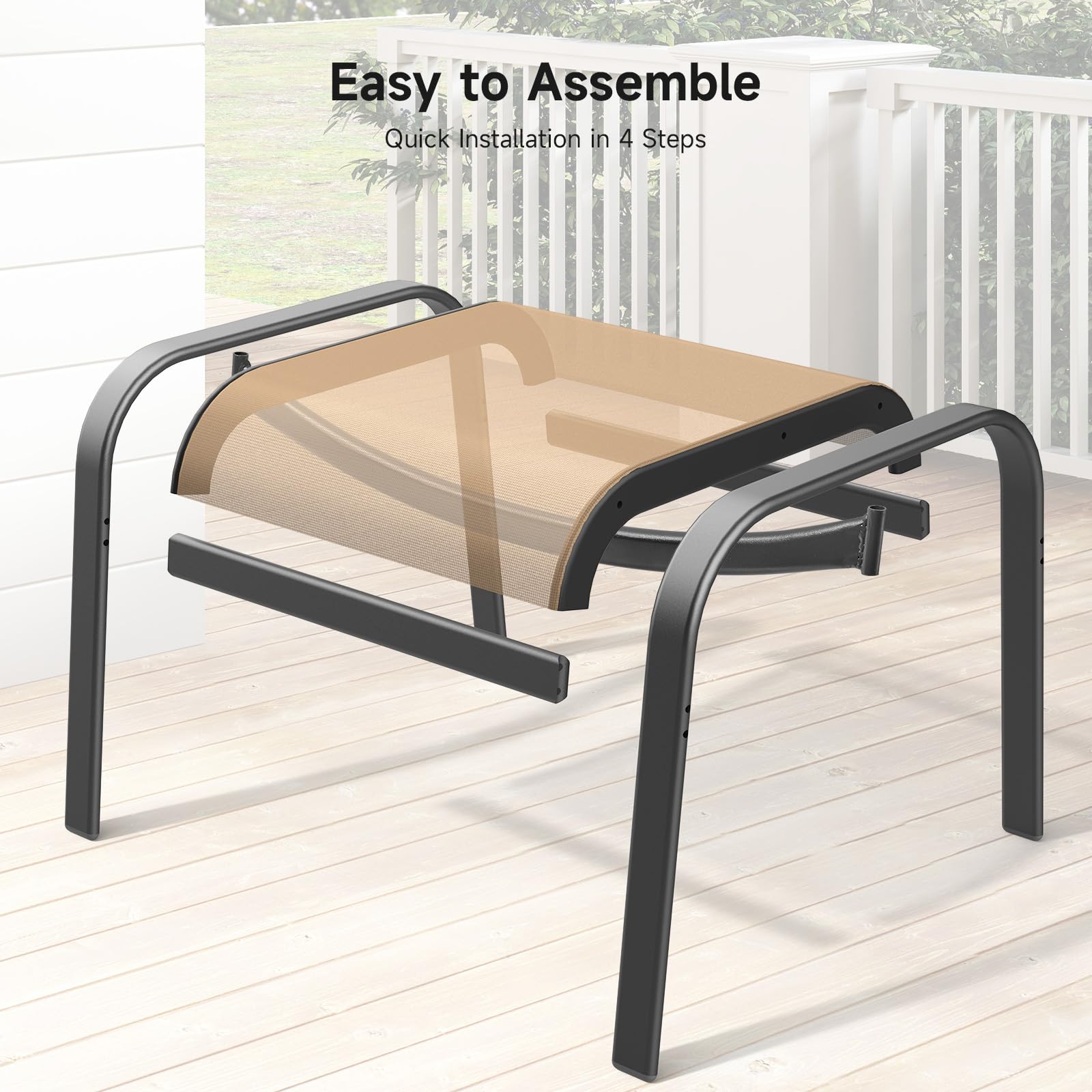 ONBRILL Outdoor Ottoman Set of 2, All Weather Outdoor Foot Stool with Supportive Textliene and Metal Frame, Stackable Oversized Outdoor Foot Rest for Furniture Patio Garden Pool, Beige