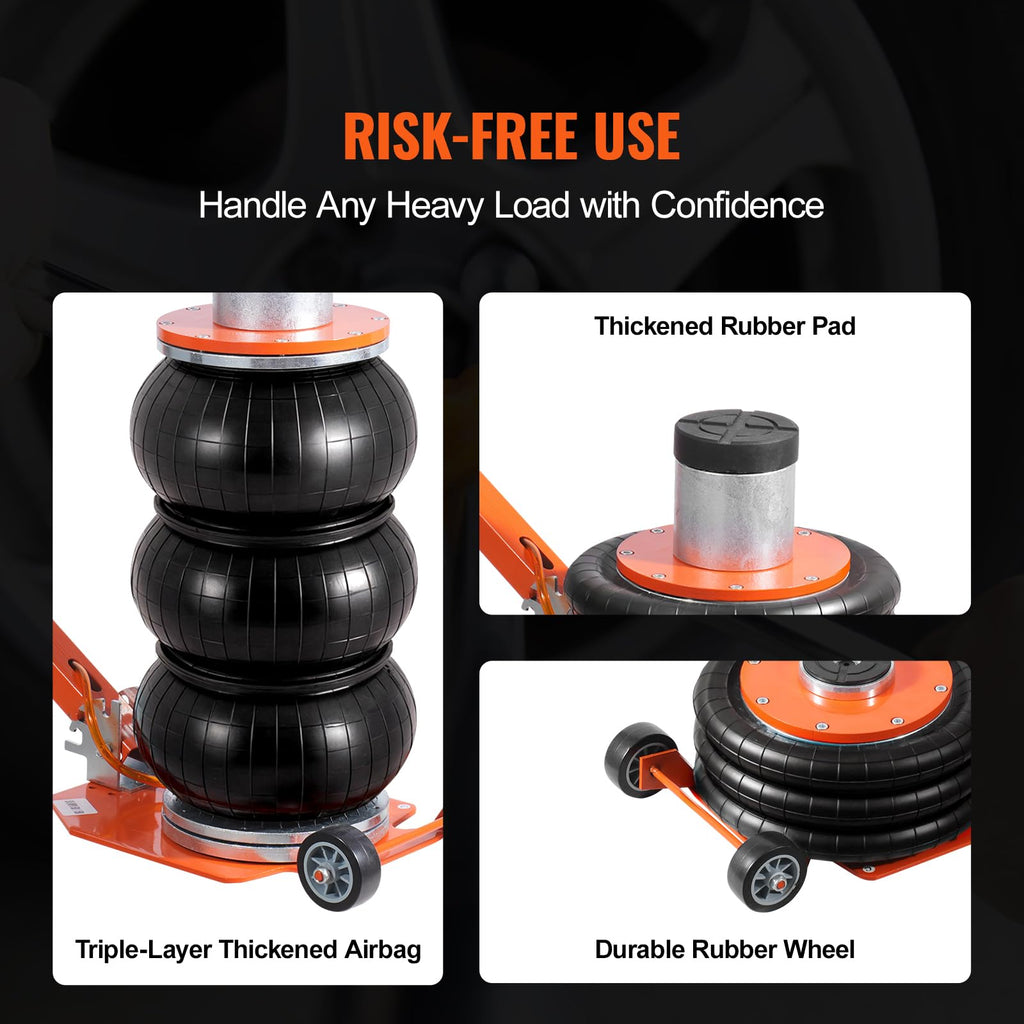 VEVOR Air Jack, 3 Ton/6600 lbs Triple Bag Air Jack, Airbag Jack with Six Steel Pipes, Lift up to 17.7 inch/450 mm, 3-5 s Fast Lifting Pneumatic Jack, with Short Handles for Car Repair
