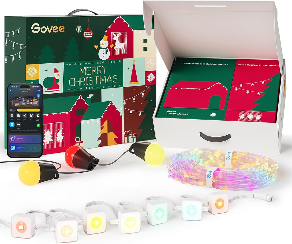 Govee Christmas Lights Set, 100ft Permanent Outdoor Lights, 96ft String Lights,4.9×6.6ft Curtain Light for Christmas Decorations, Works with Alexa, Google Assistant, IP65 Waterproof, Christmas Gifts