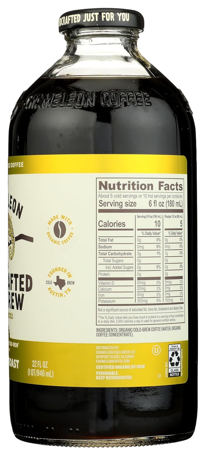 Chameleon Cold Brew, Coffee Cold Brew Concentrate Blonde Roast Organic, 32 Fl Oz