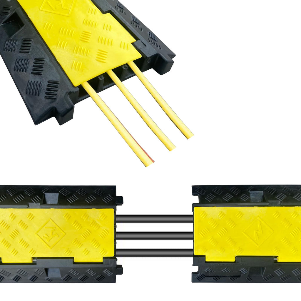 4 Pack Rubber Cable Ramp Hose Cable Protector Ramp 1 Channel 11000Lbs Load Capacity Traffic Speed Bump Wires Power Lines Extension Cord Cover for Indoor Outdoor