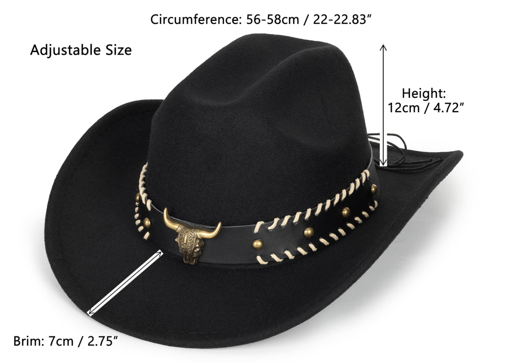 Vintage Western Cowboy Hat for Men Women - Wide Brim Cowgirl Fedora Hats with Braided Rope Band M