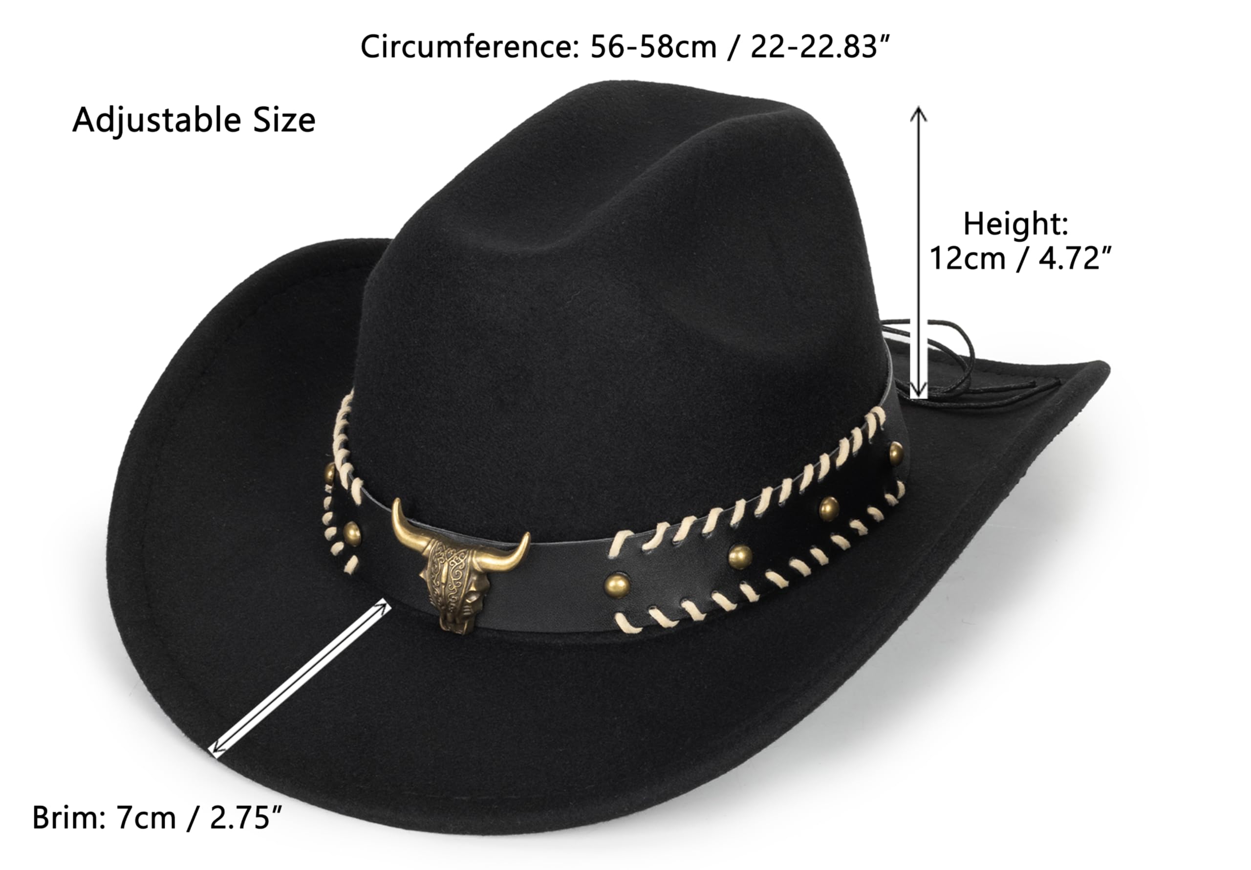 Vintage Western Cowboy Hat for Men Women - Wide Brim Cowgirl Fedora Hats with Braided Rope Band M
