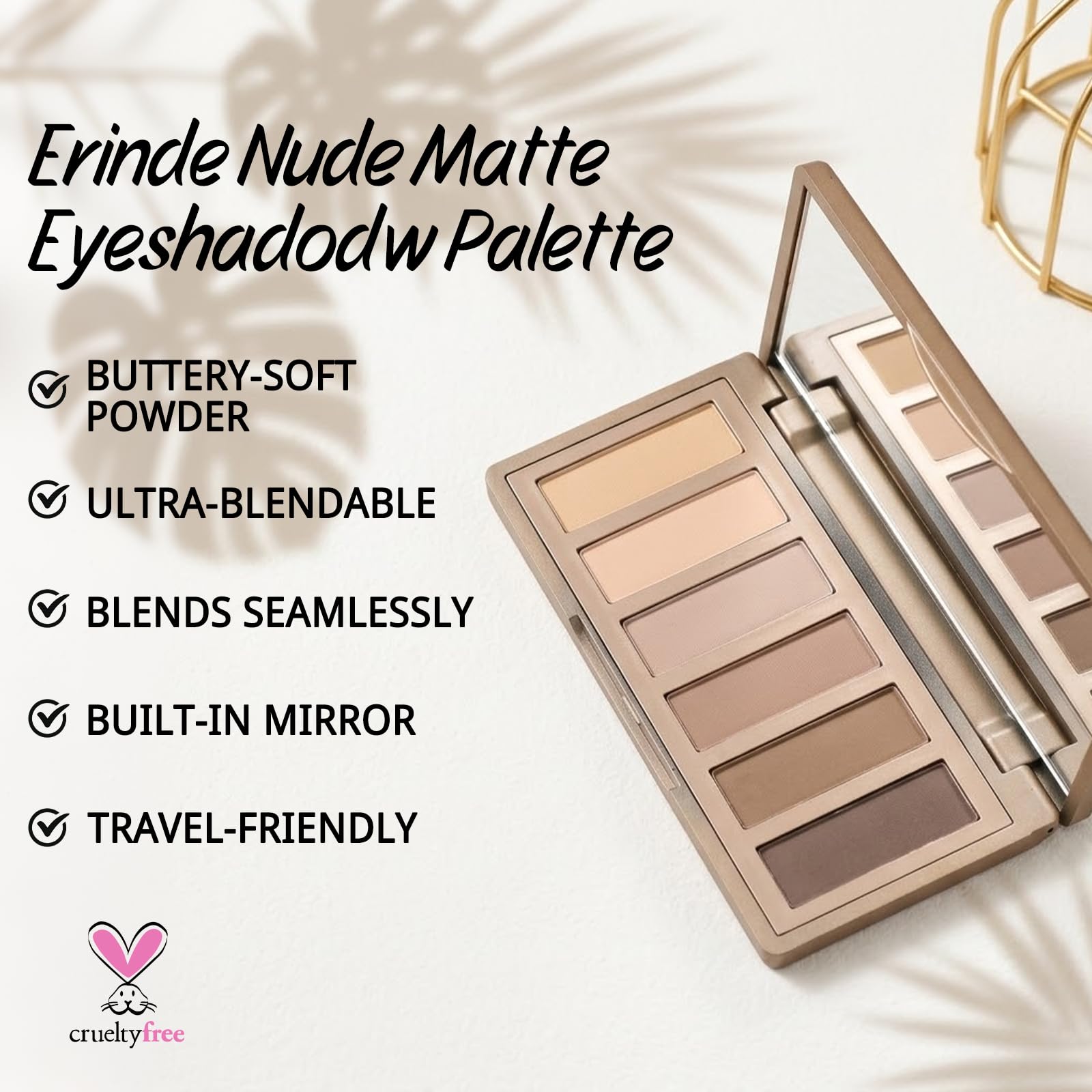 Erinde 10 Colors Eyeshadow Palette Makeup - Matte Shimmer Glitter Eye Shadow Korean Makeup, Ultra-Blendable, High Pigmented, Natural-Looking, Peach Brown Eyeshadow Pallet with Brush, Peach Color