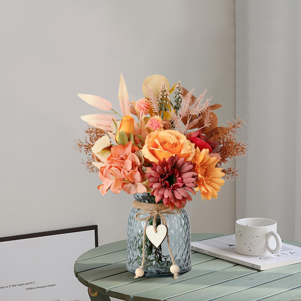 Leftover Fake Flowers in Vase,Faux Flowers in Vase,Table Centerpieces for Dining Room,Flower Centerpieces for Tables,Artificial Flowers,Kitchen Decor,Coffee Table Decor