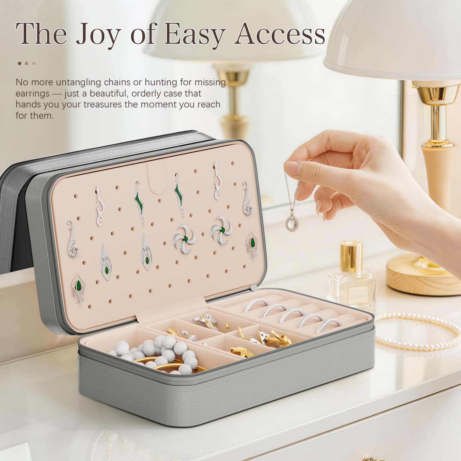 DesignSter Travel Jewelry Box, PU Leather Portable Jewelry Case, Small Jewelry Boxes for Gifts, Travel Jewelry Organizer for Women Rings Earrings Necklaces Bracelets (Avocado Green)