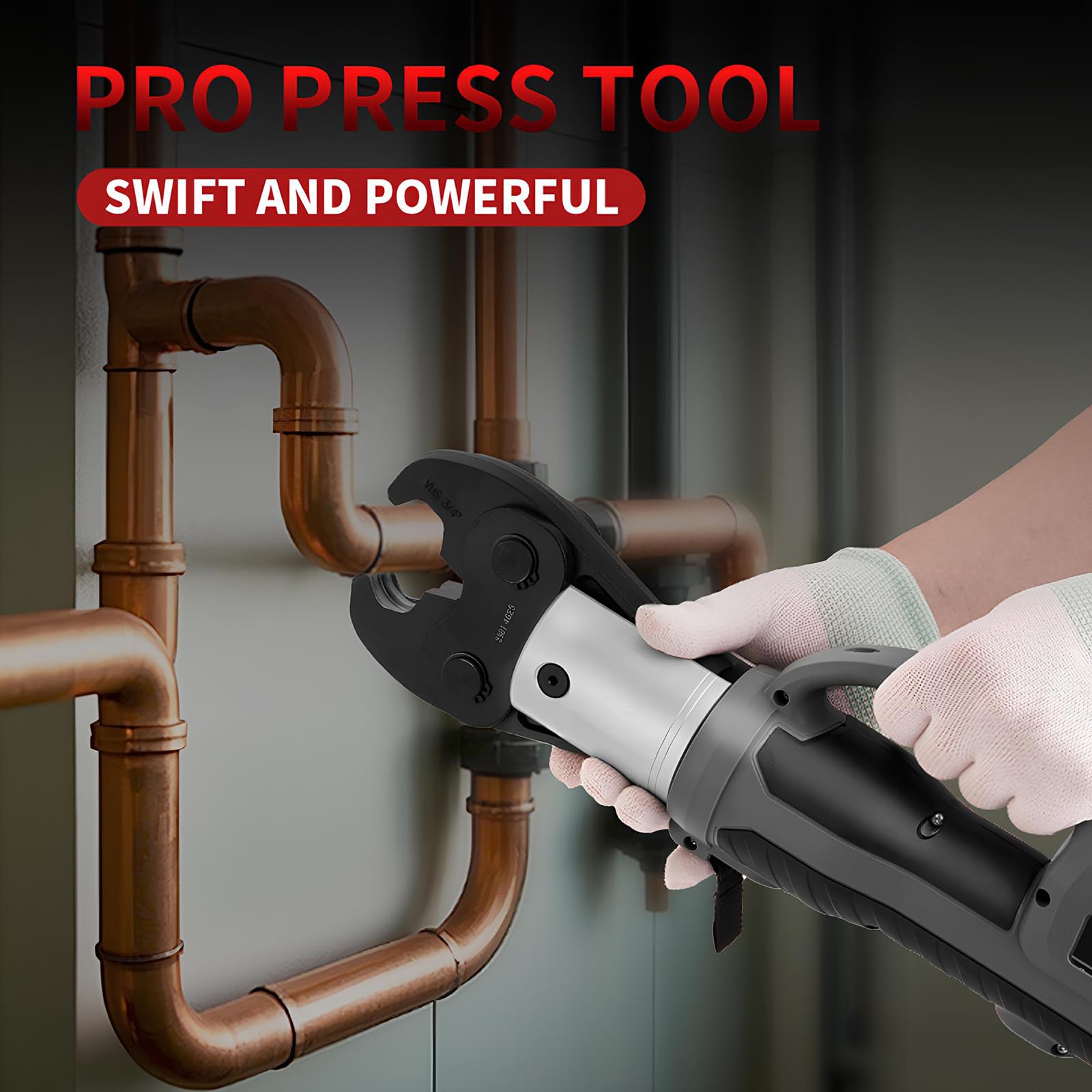 Cordless Pro Press Tool, with 3 Pro Press Jaws Tube Crimping Tool Kit for 1/2, 3/4, 1 inches Copper Pipes and Stainless Steel Pipes, 2pcs 4.0 Ah Battery and Charger, Carrying Case Included