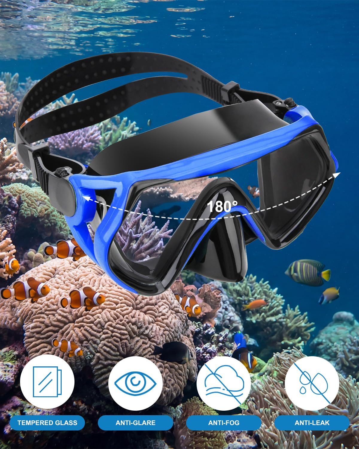 Snorkeling Gear for Adults, Dry Snorkel Mask Set, Scuba Diving Snorkle mask Set Adult, Panoramic Wide View Anti-Fog Dive mask, Swimming Diving Snorkeling Packages