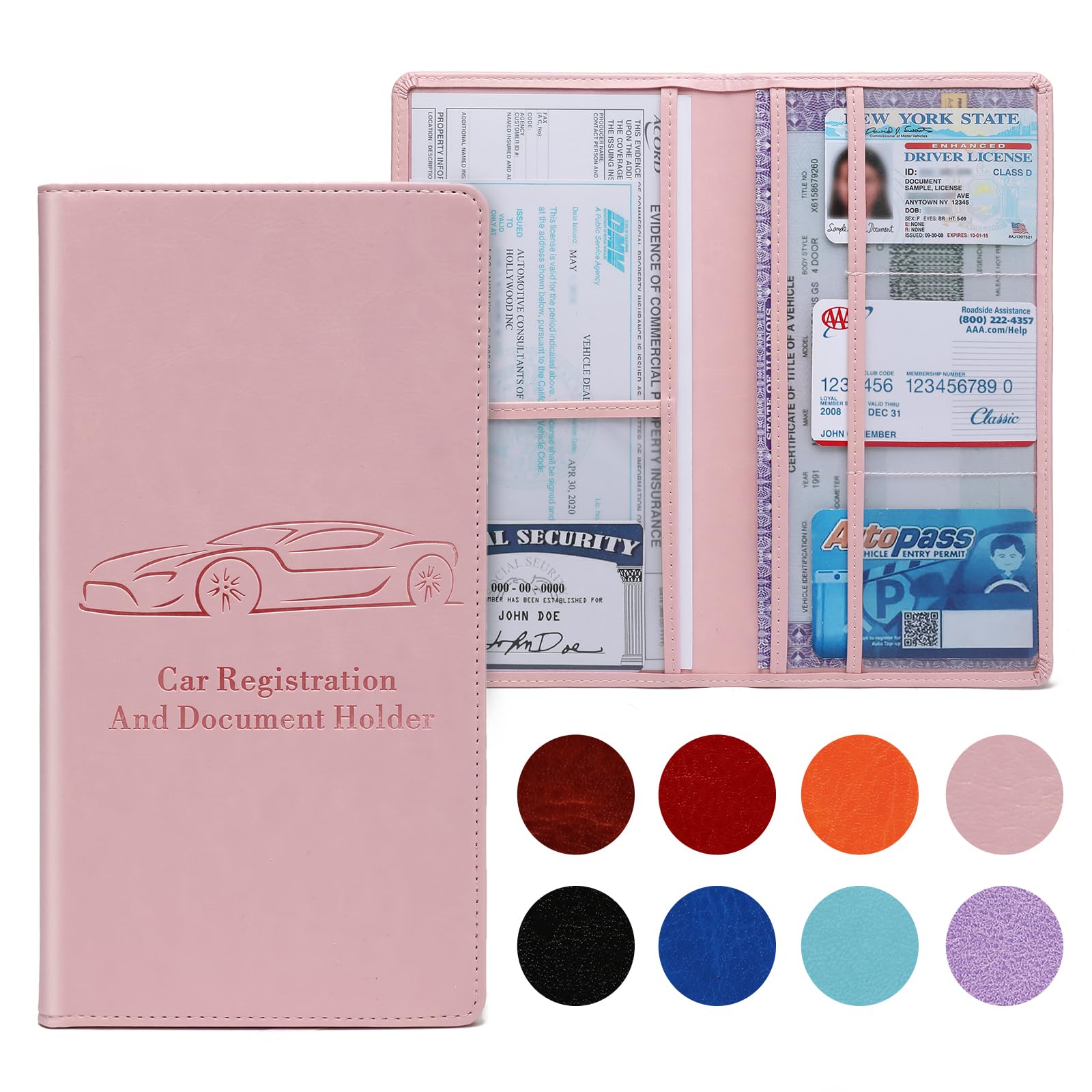 Car Registration and Insurance Card Holder for Women Men, Black Glove Box Paperwork Organizer with Magnetic Buckle for Easy Access and Protect Documents and Various Cards in Vehicle