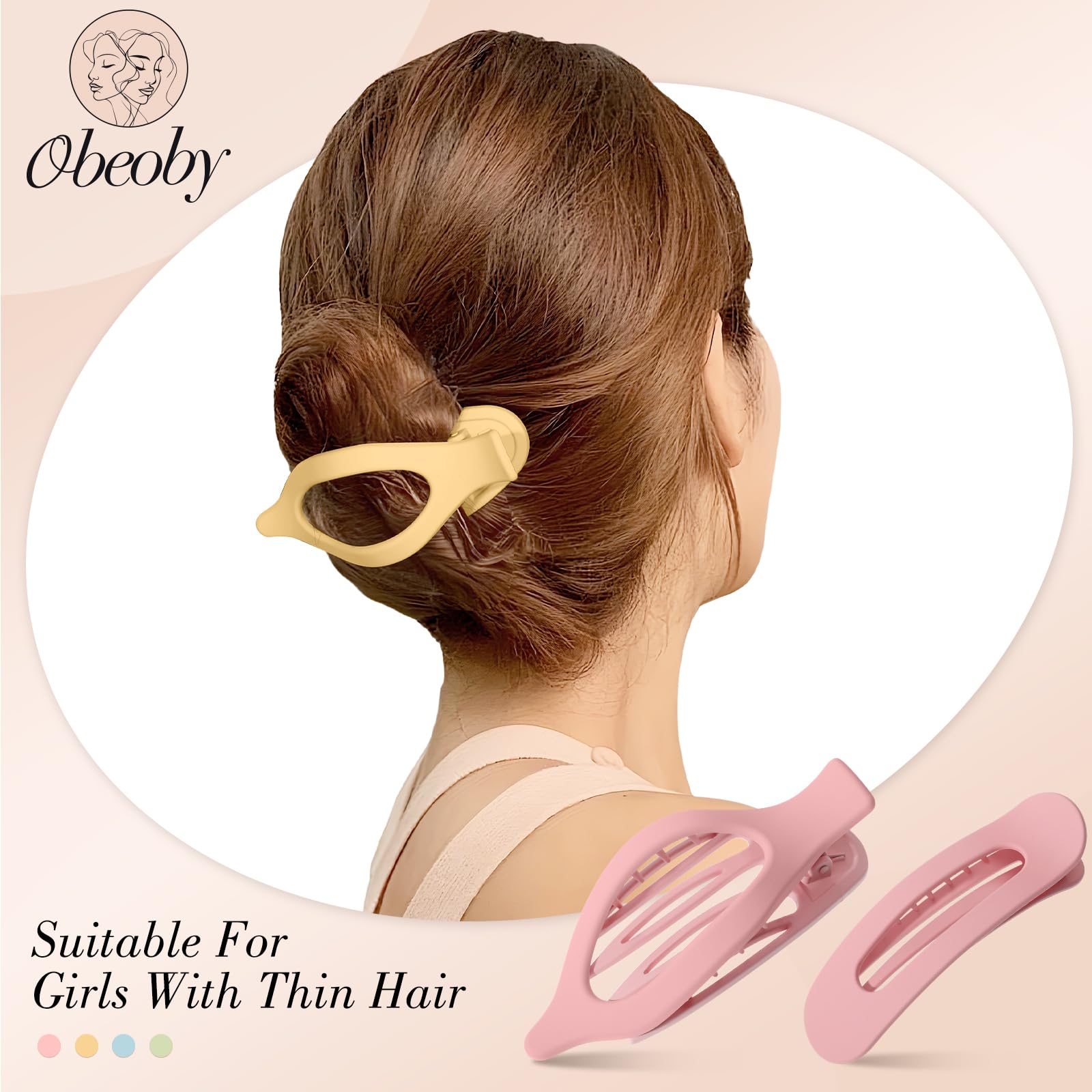 Obeoby 8 Pcs Flat Claw Clips for Women, Strong Hold French Flat Hair Clips for Thick Thin Hair Barrettes Accessories Round Large Medium (Tortoiseshell)
